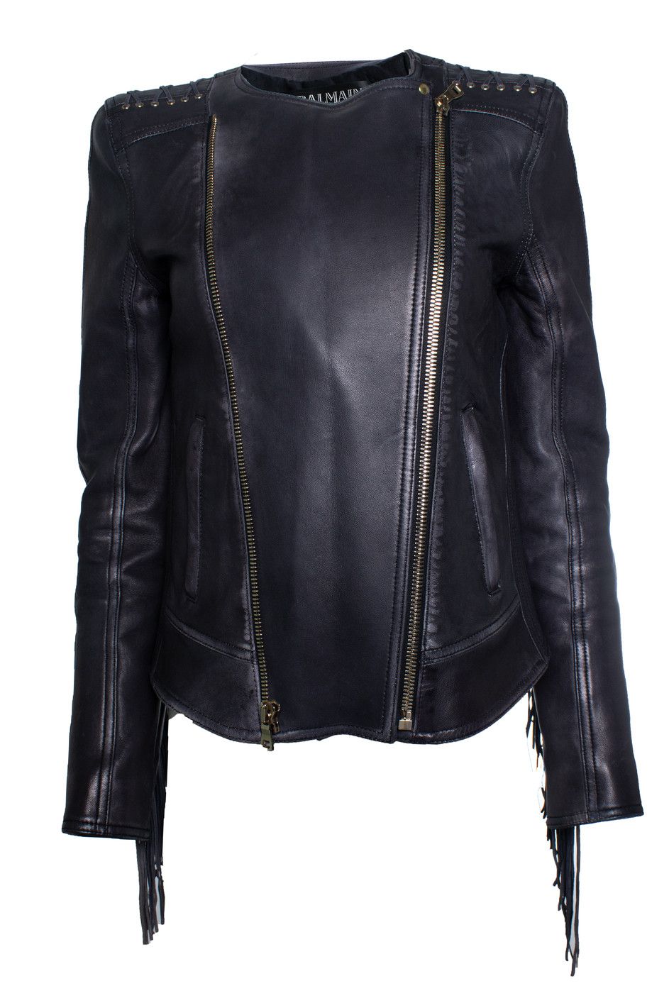 Balmain Balmain, leather laced biker jacket with fringes Size S / US 4 / IT 40 - 1 Thumbnail