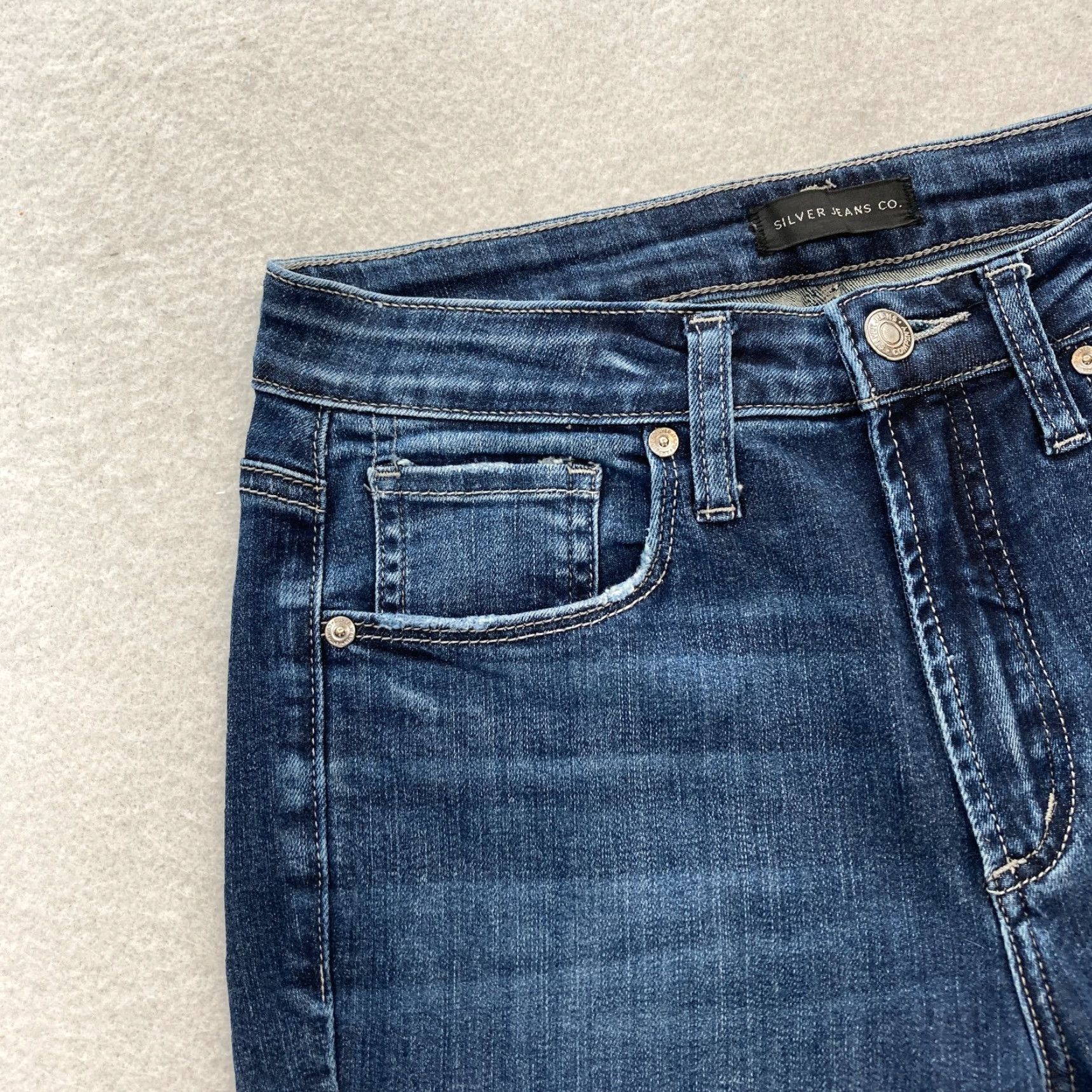 Silver Jeans Co. Silver Jeans High Note Skinny Women's 27x27 Dark Wash Blue Stretch Denim Grunge Jeans Size 27" / US 4 / IT 40 - 3 Thumbnail