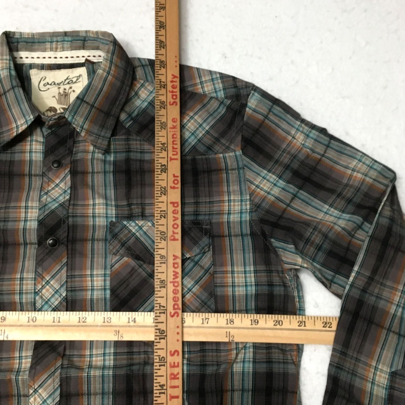 Vintage Coastal Men's Medium Western Shirt Gray Blue Plaid Pearl Snap Blend Size US M / EU 48-50 / 2 - 4 Thumbnail