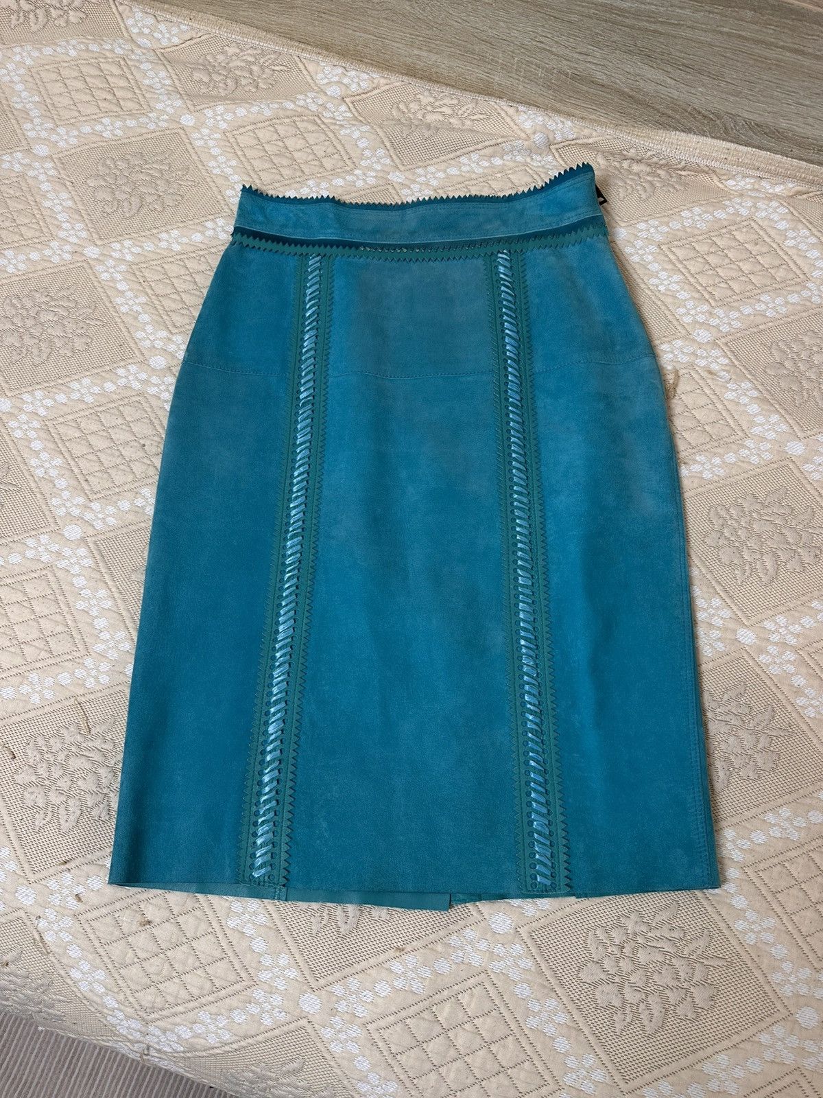 Burberry Prorsum 🔥 Burberry Prorsum Suede Lambskin Leather Pencil Skirt Blue Size 28" / US 6 / IT 42 - 1 Thumbnail