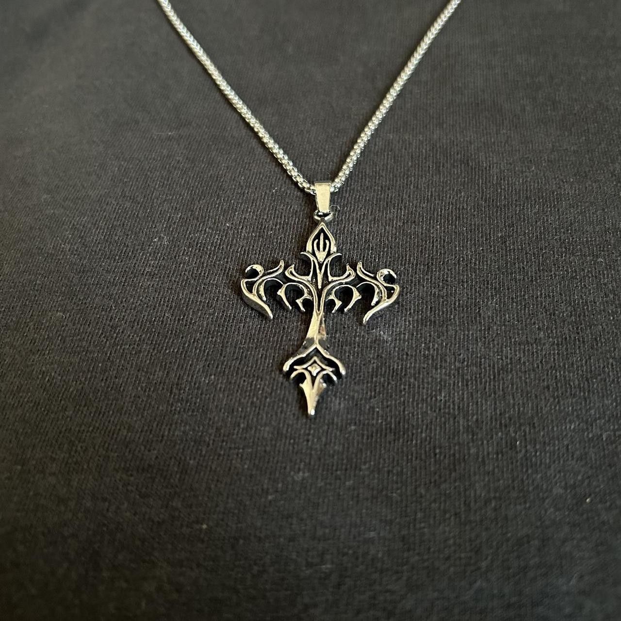Japanese Brand × Vintage Y2K 2000s Silver Goth Punk Cross Enamel Pendant Chain Size ONE SIZE - 2 Thumbnail