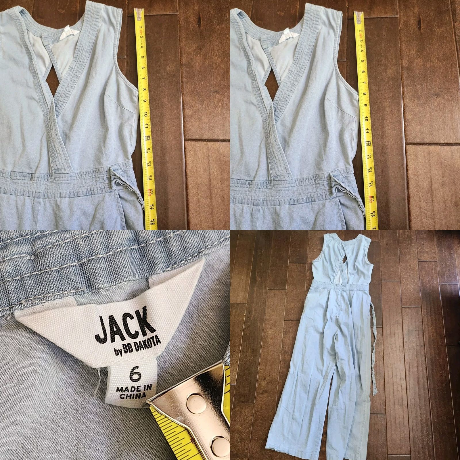 BB Dakota BB Dakota Jack Women’s Blue Sleeveless Jumpsuit with Tie - Size 6 - One-Piece, Casual/Work, 90s Theme, Cotton Spandex - Regular Fit Size 28" / US 6 / IT 42 - 10 Thumbnail