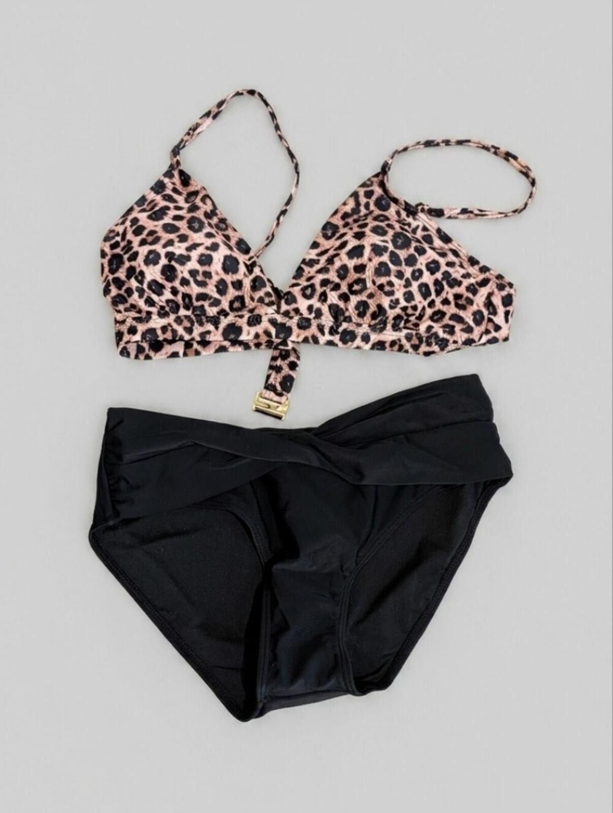 Other Leopard Print Triangle Bikini Top with High-Waist Bottoms Size ONE SIZE - 1 Thumbnail
