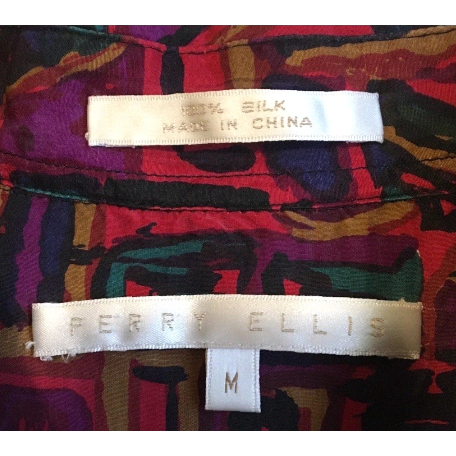 Vintage Vtg 90s Abstract Art AOP Button Up Shirt M Grunge Vaporwave Surf Skate Aztec OP Shirt Mens Red Silk Short Sleeve Size US M / EU 48-50 / 2 - 4 Thumbnail