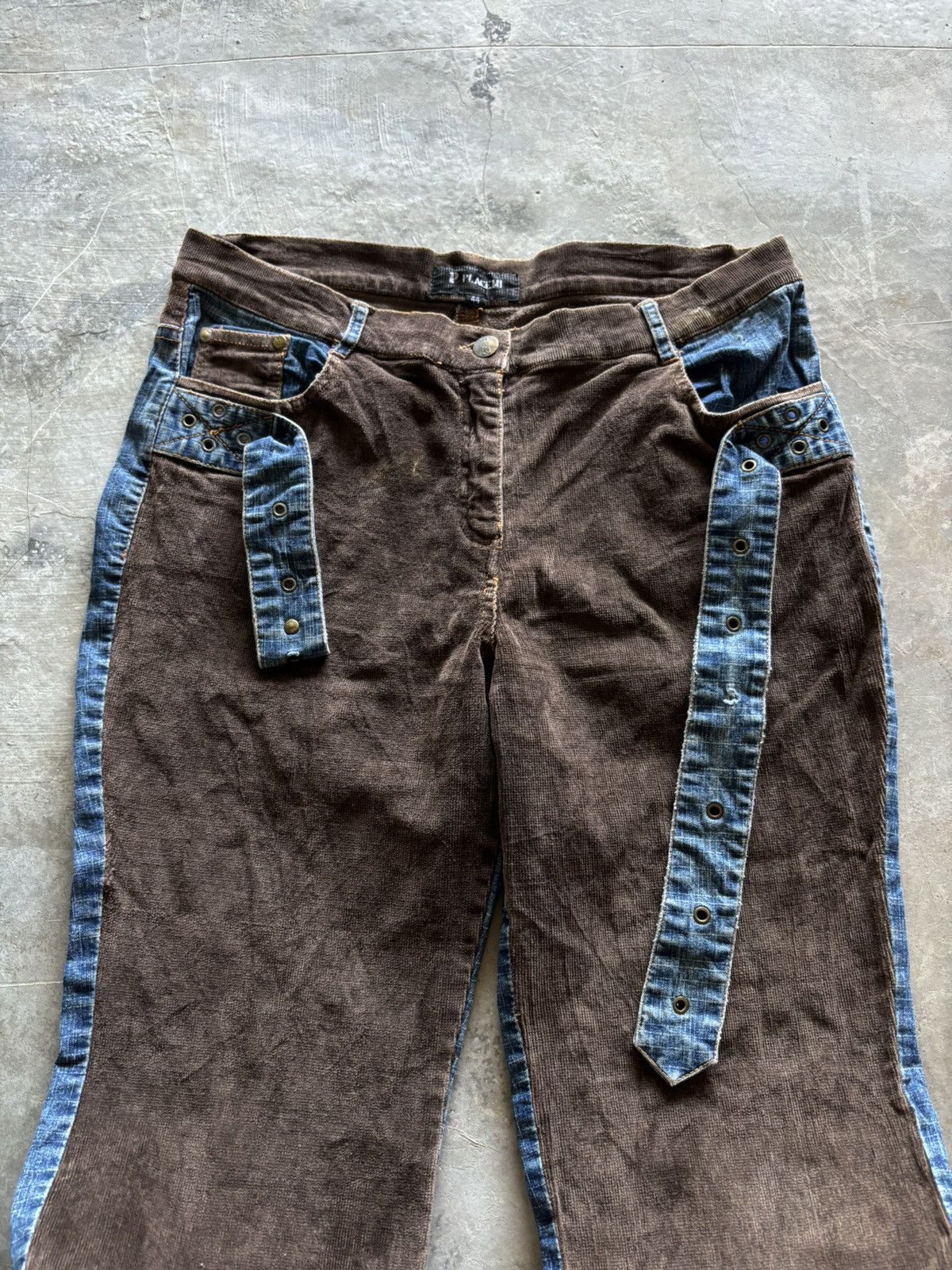 Japanese Brand PLACEMI flare japanese jeans hybrid denim curduroy Size US 31 - 2 Thumbnail