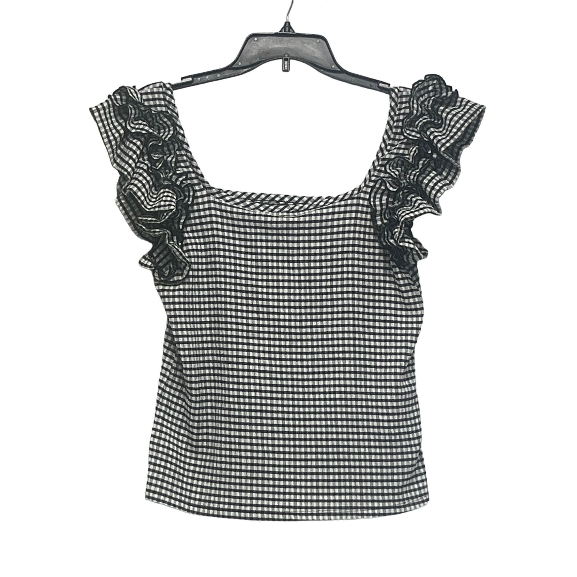 Other Circus NY Anisa Ruffle Shoulder Square Neck Top Black White Size L / US 10 / IT 46 - 9 Thumbnail
