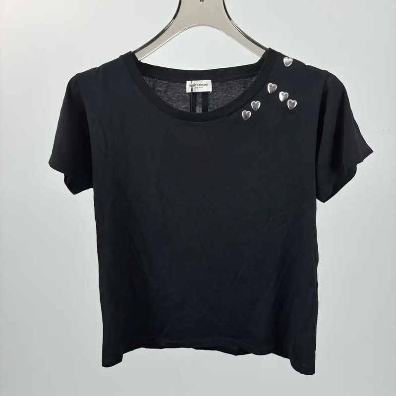 Yves Saint Laurent YSL Black Women's T-Shirt with Heart Accents 0089 Size S / US 4 / IT 40 - 1 Thumbnail