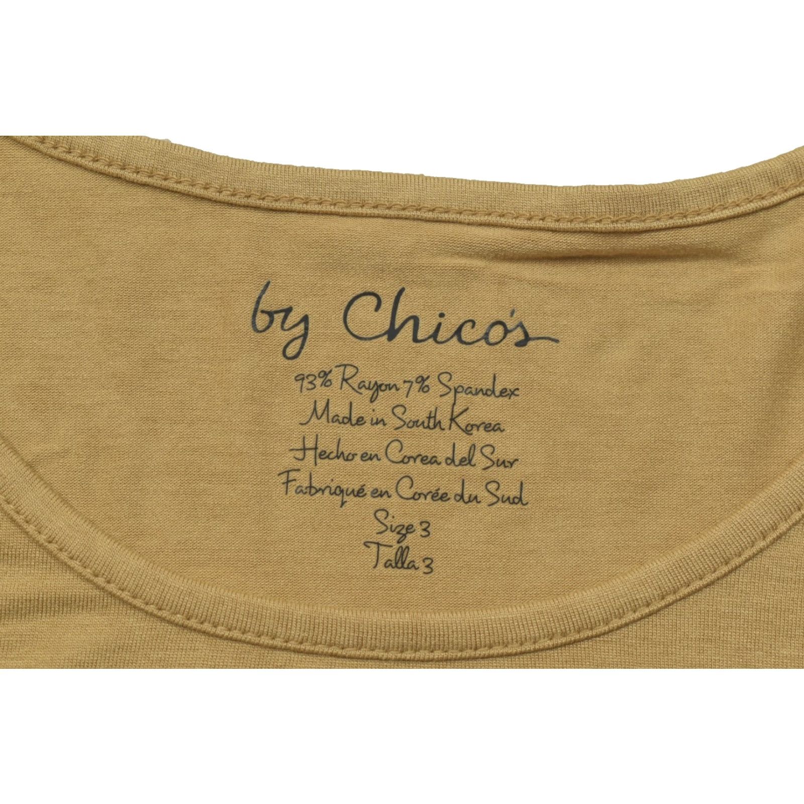 Vintage Chico's Women's Size 3 Blouse Yellow Long Sleeve Crew Neck Stretch Basic Casual Shine Size XS / US 0-2 / IT 36-38 - 2 Thumbnail