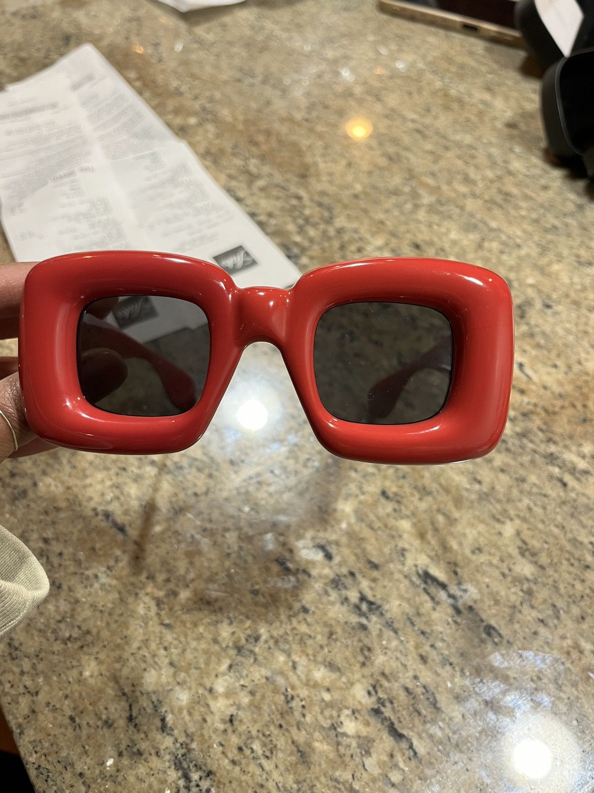 image of Loewe Inflated Rectangular Sunglasses in Red, Men's
