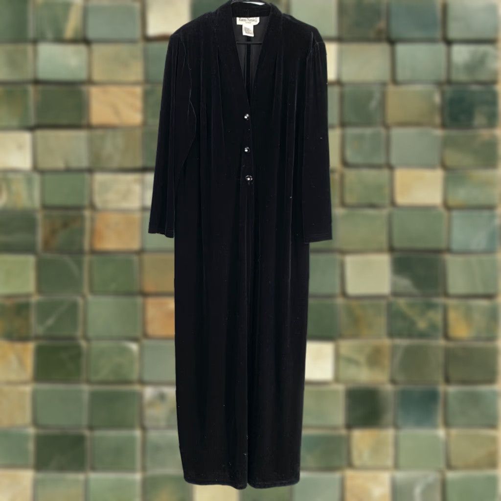 Velvet Ronni Nicole II by Ouida Velvet Button Dress Duster Vintage Black Maxi 1X Goth 1990s Size XL / US 12-14 / IT 48-50 - 1 Thumbnail
