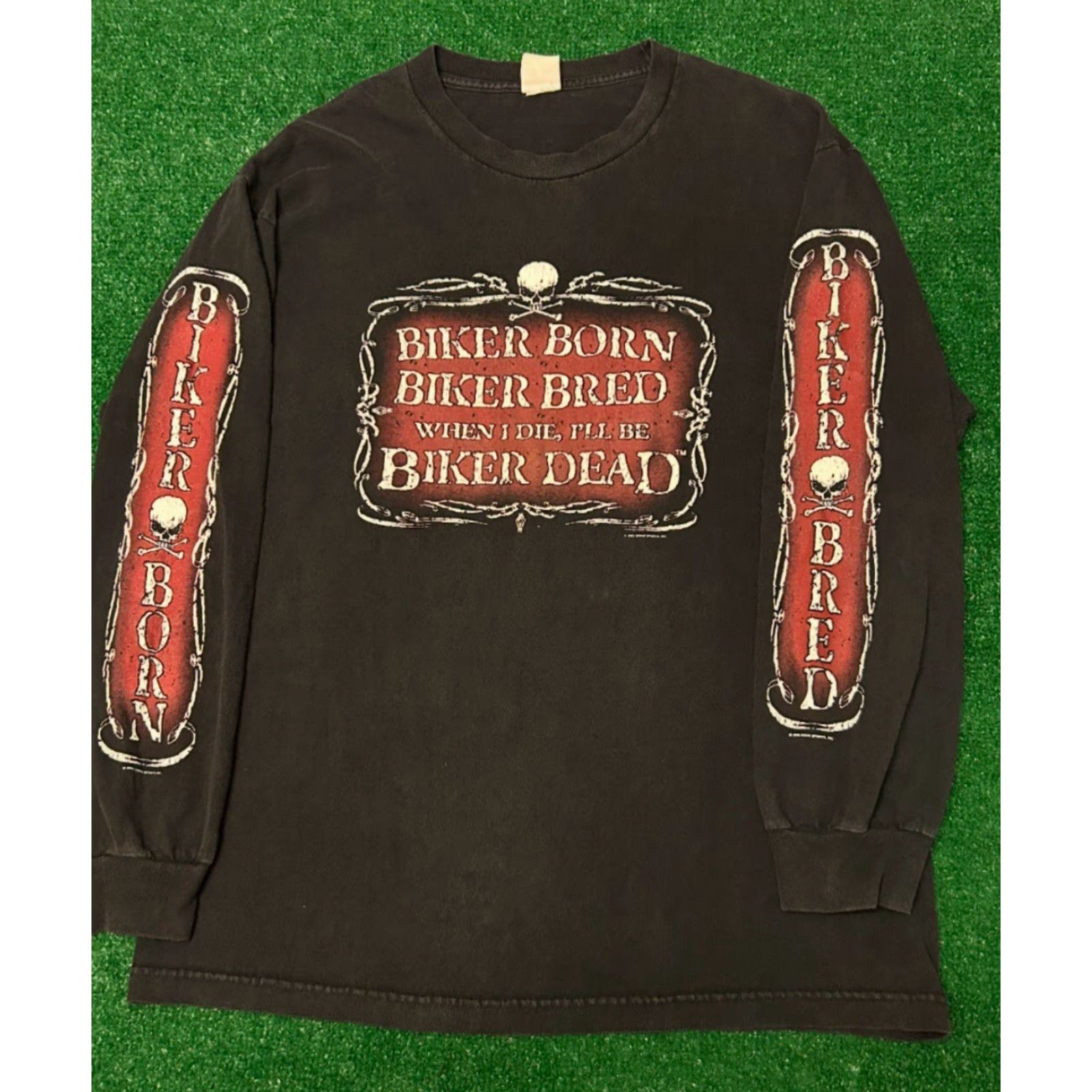 Born VINTAGE 90s Y2K Biker Born Biker Dead Skull Sleeve VTG Longsleeve Shirt L Black Mens Size US L / EU 52-54 / 3 - 4 Thumbnail