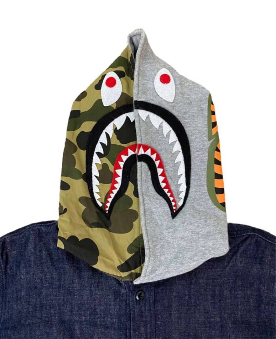 Bape ♦️Denim Shark Shirt Button Ups (Hoodie) Size US L / EU 52-54 / 3 - 5 Thumbnail