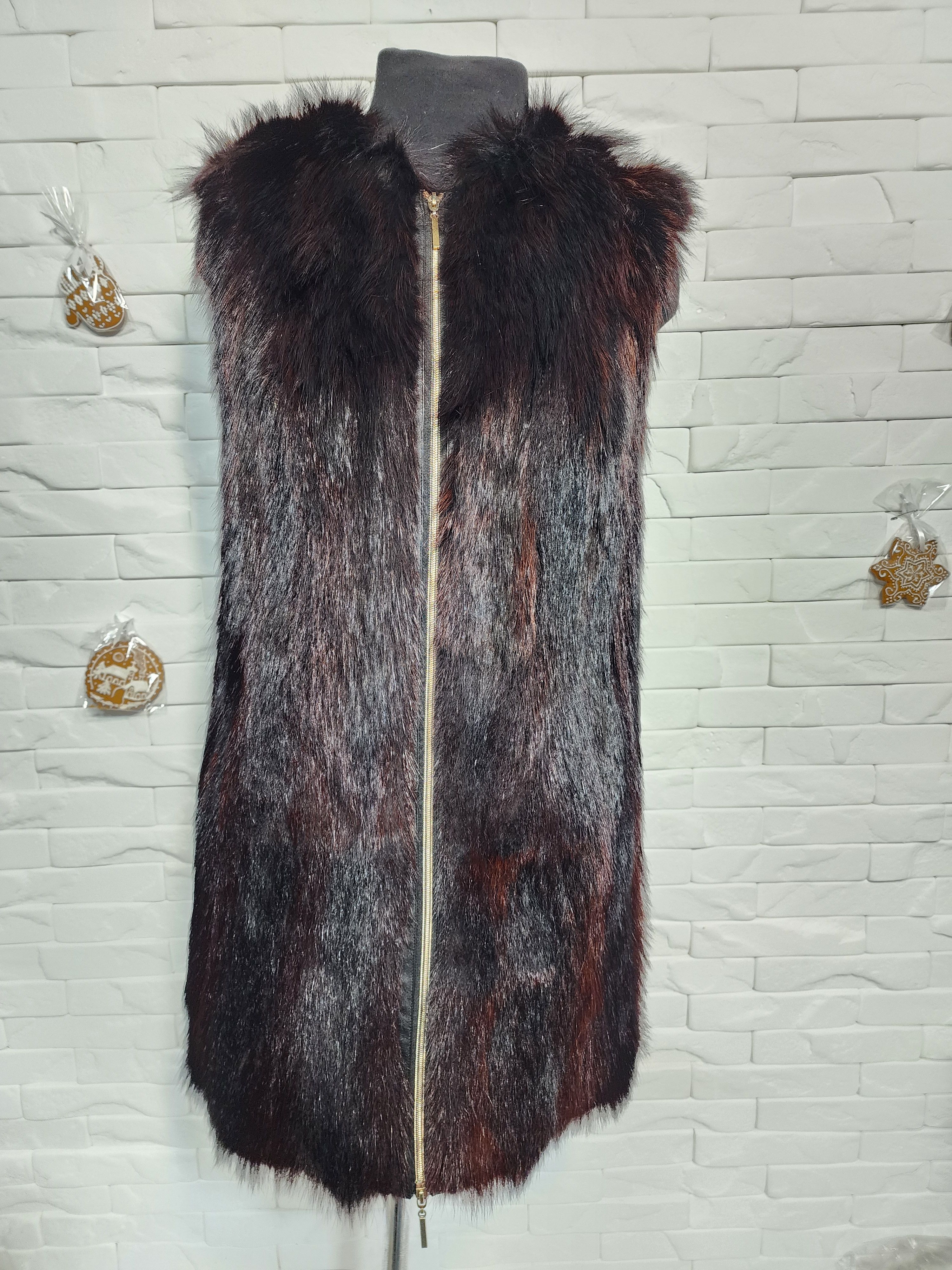 Furla Fur Vest: Brown Leather Trim, Metal Zipper Size XL / US 12-14 / IT 48-50 - 2 Thumbnail