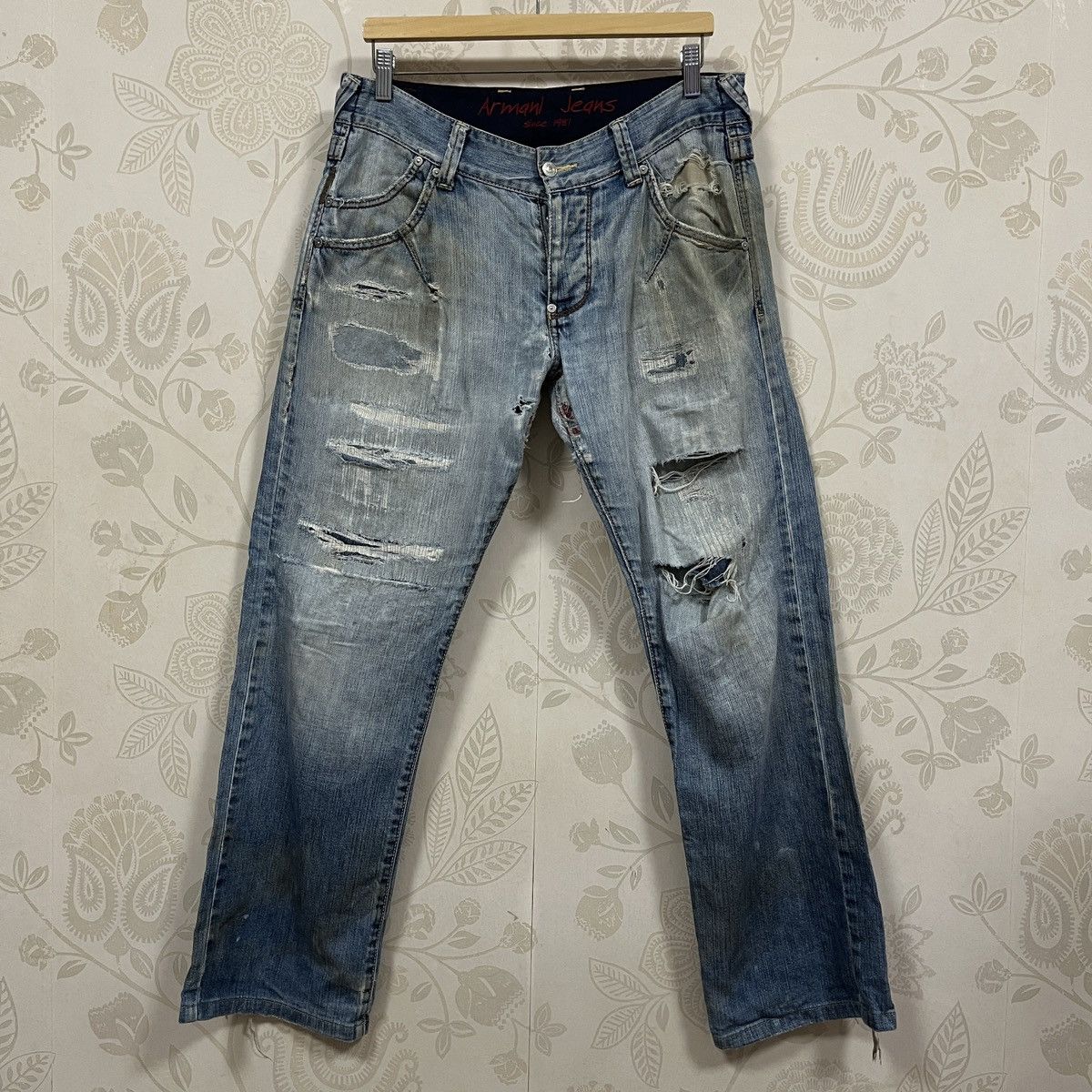 Armani × If Six Was Nine Ripped Distressed Armani Jeans Faded Blue Size US 33 - 3 Thumbnail
