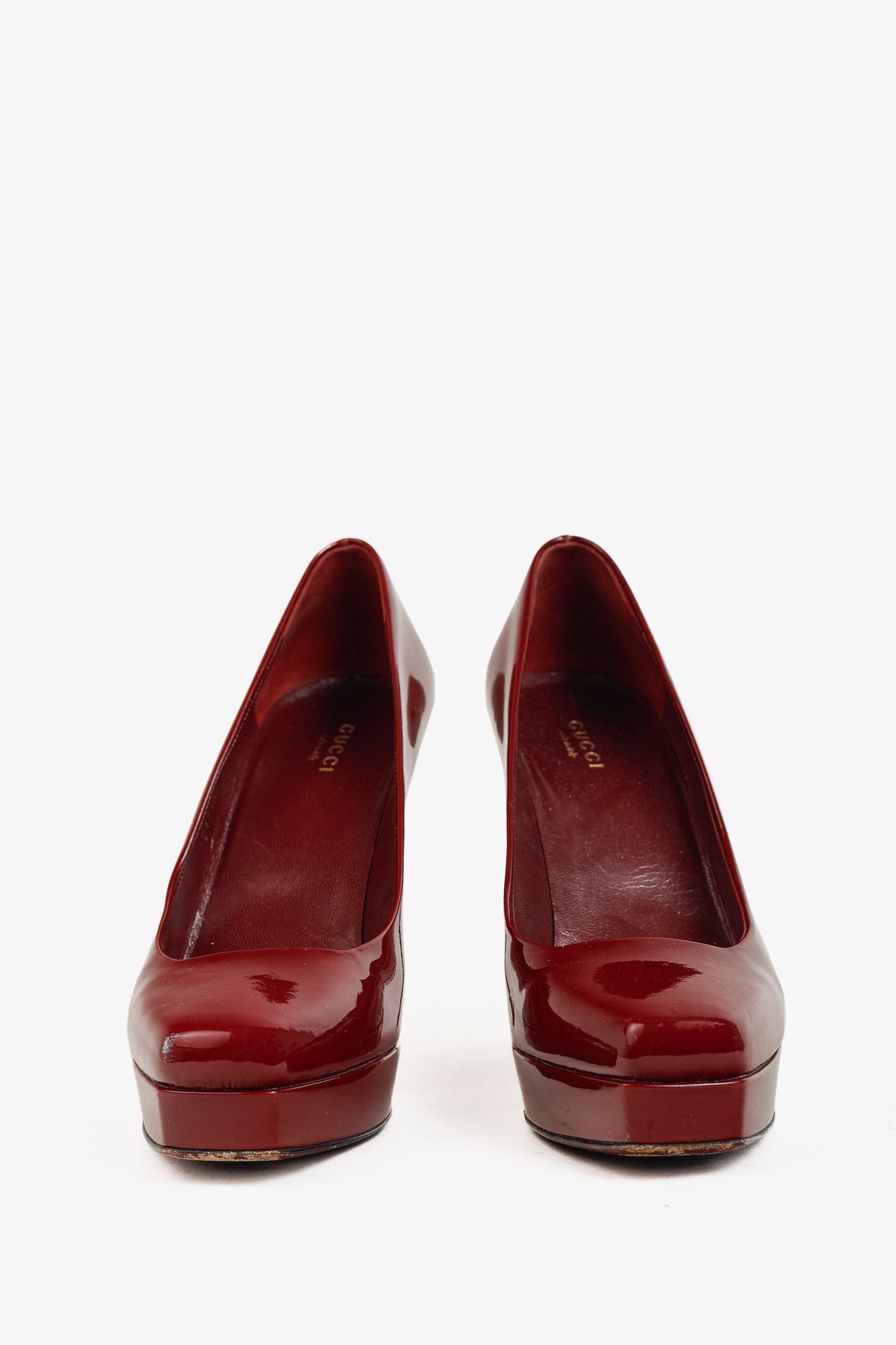 Gucci Gucci Burgundy Vernice Crystal Square-Toe Platform Pumps Size US 8 / IT 38 - 2 Thumbnail