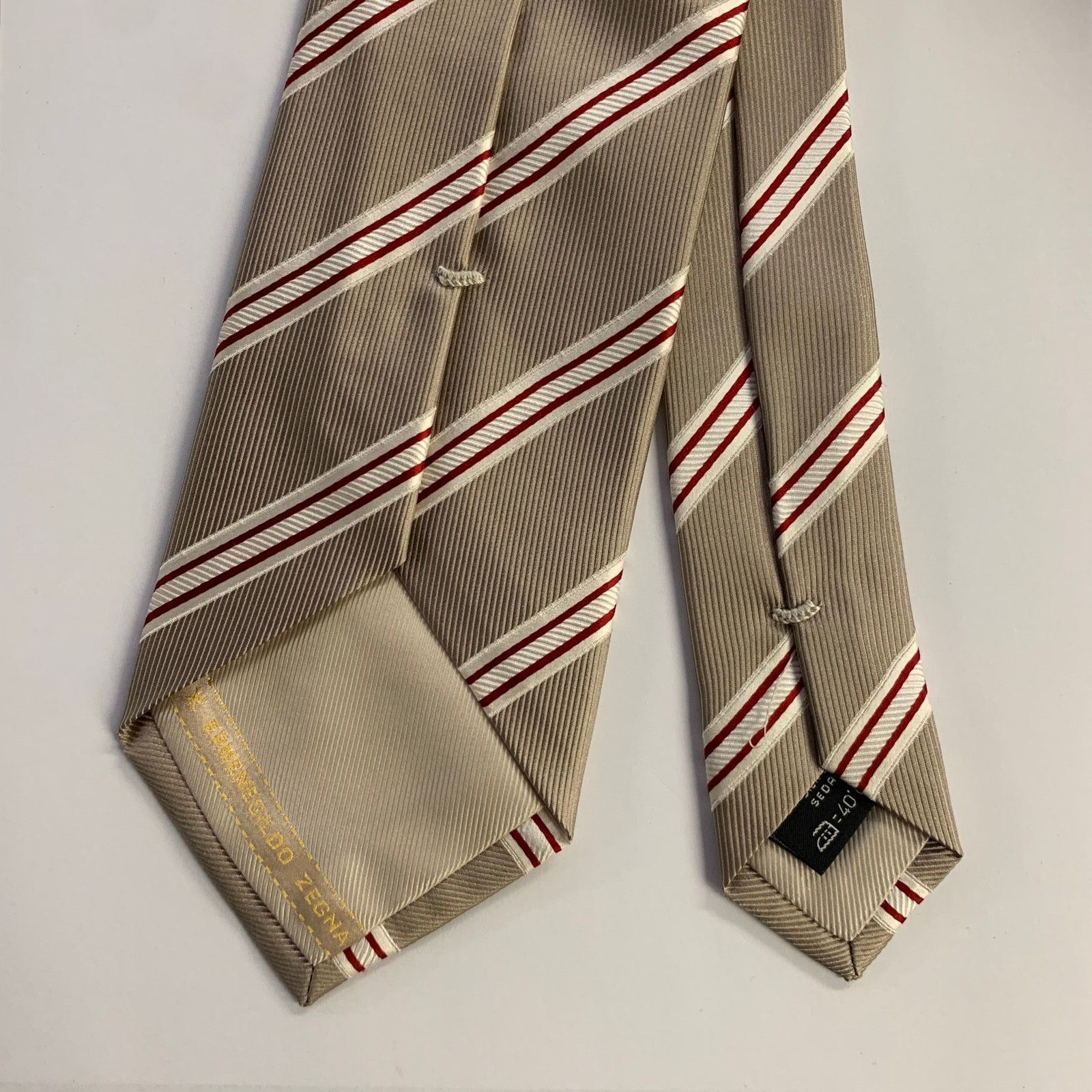 Ermenegildo Zegna ERMENEGILDO ZEGNA One Size Tan Red Diagonal Stripe Silk Tie Size ONE SIZE - 2 Thumbnail