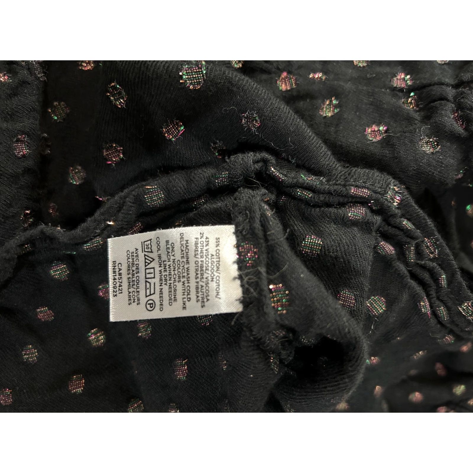 Loft LOFT Blouse Boho Womens Medium Black Metallic Dot Peplum Long Sleeve Shirt Size M / US 6-8 / IT 42-44 - 6 Thumbnail
