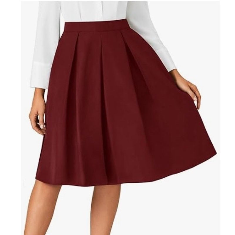 Other Face Pleated High Waisted A Line Midi Skirts Workwear XL Size 32" / US 10 / IT 46 - 2 Thumbnail