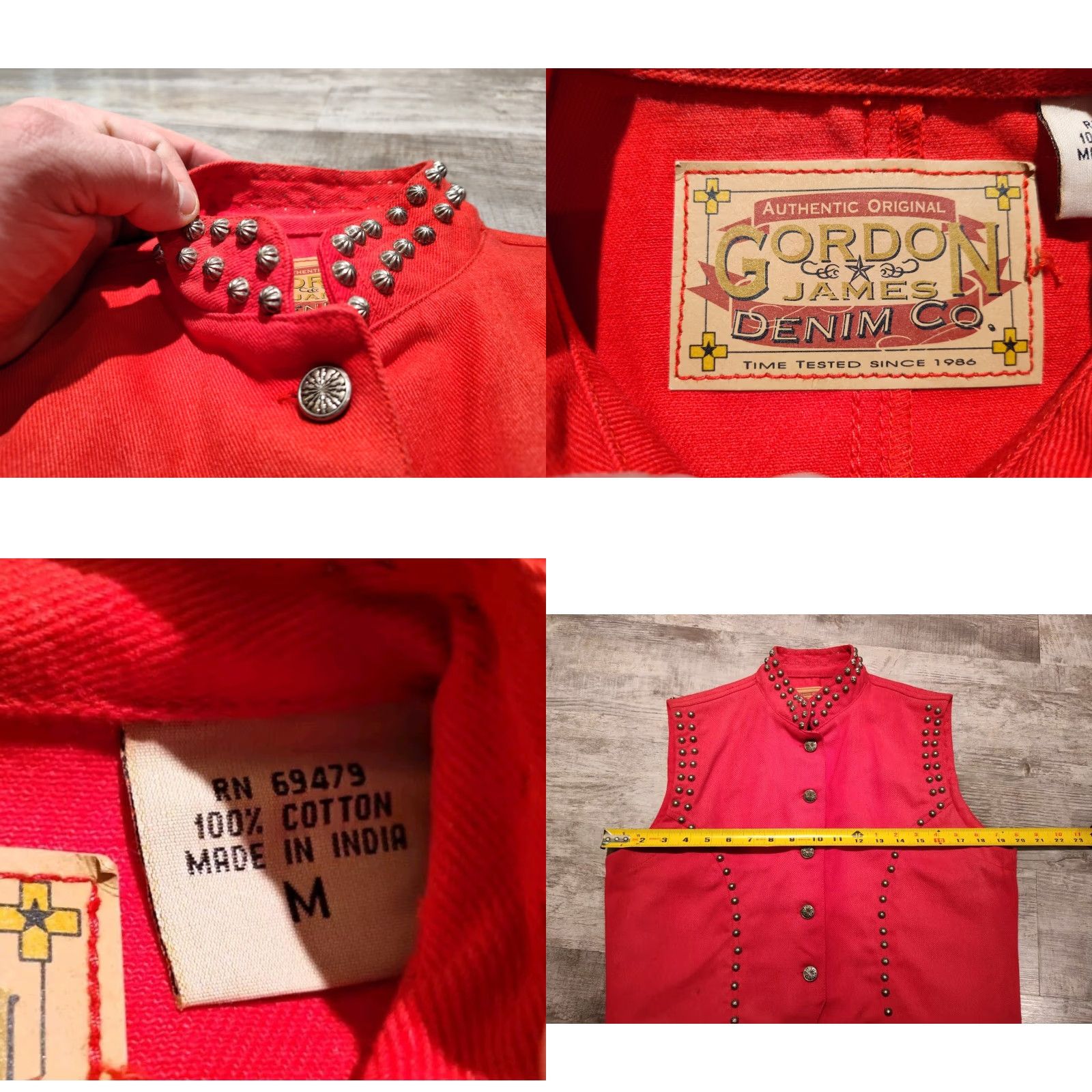 Denime VINTAGE Gordon James Denim Vest Women's Medium Red Western Rodeo Studded 80s Cowboy Sleeveless Size 32" / US 10 / IT 46 - 8 Thumbnail