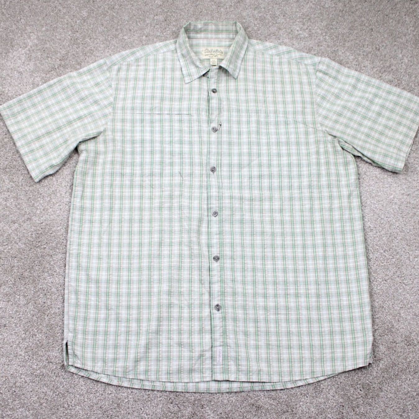 Vintage Cabela's Seersucker Shirt Mens Large Reg Green/Gray Plaid Short Sleeve Button Up Size US L / EU 52-54 / 3 - 2 Thumbnail