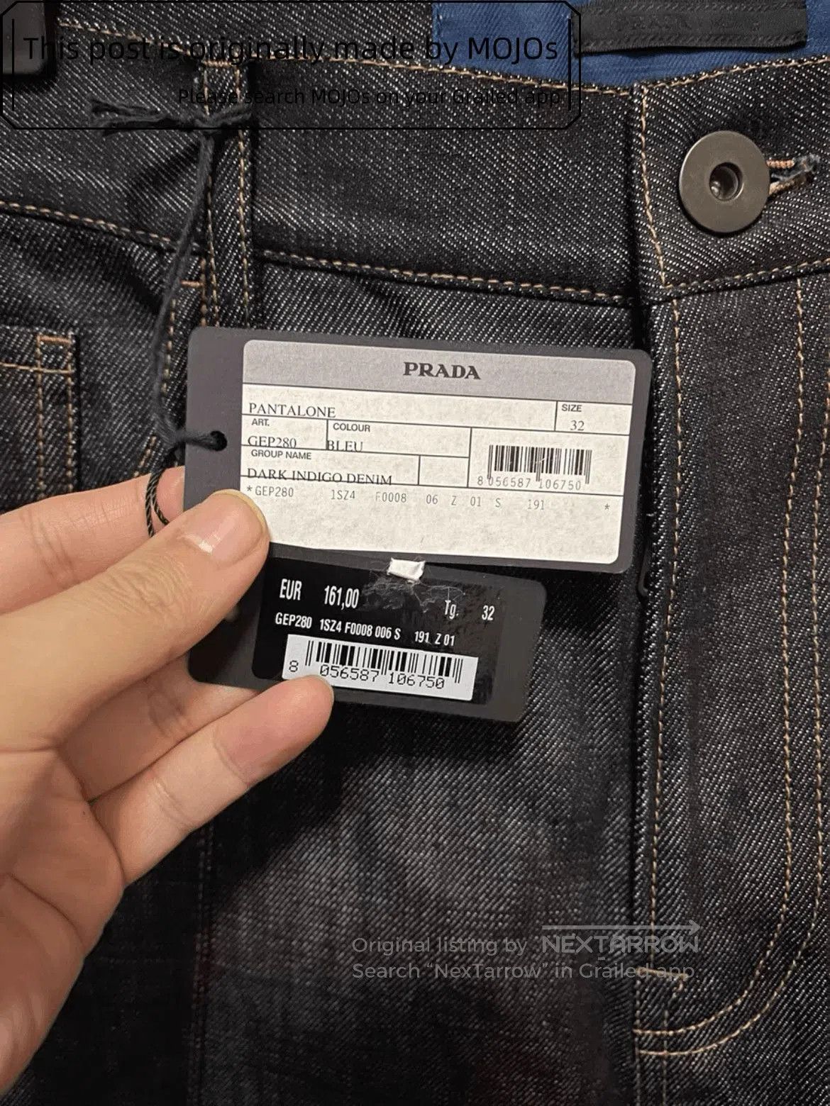 Prada Sz 32 Prada Back Pocket Logo Raw Denim mojos19471018. Size US 32 / EU 48 - 8 Thumbnail