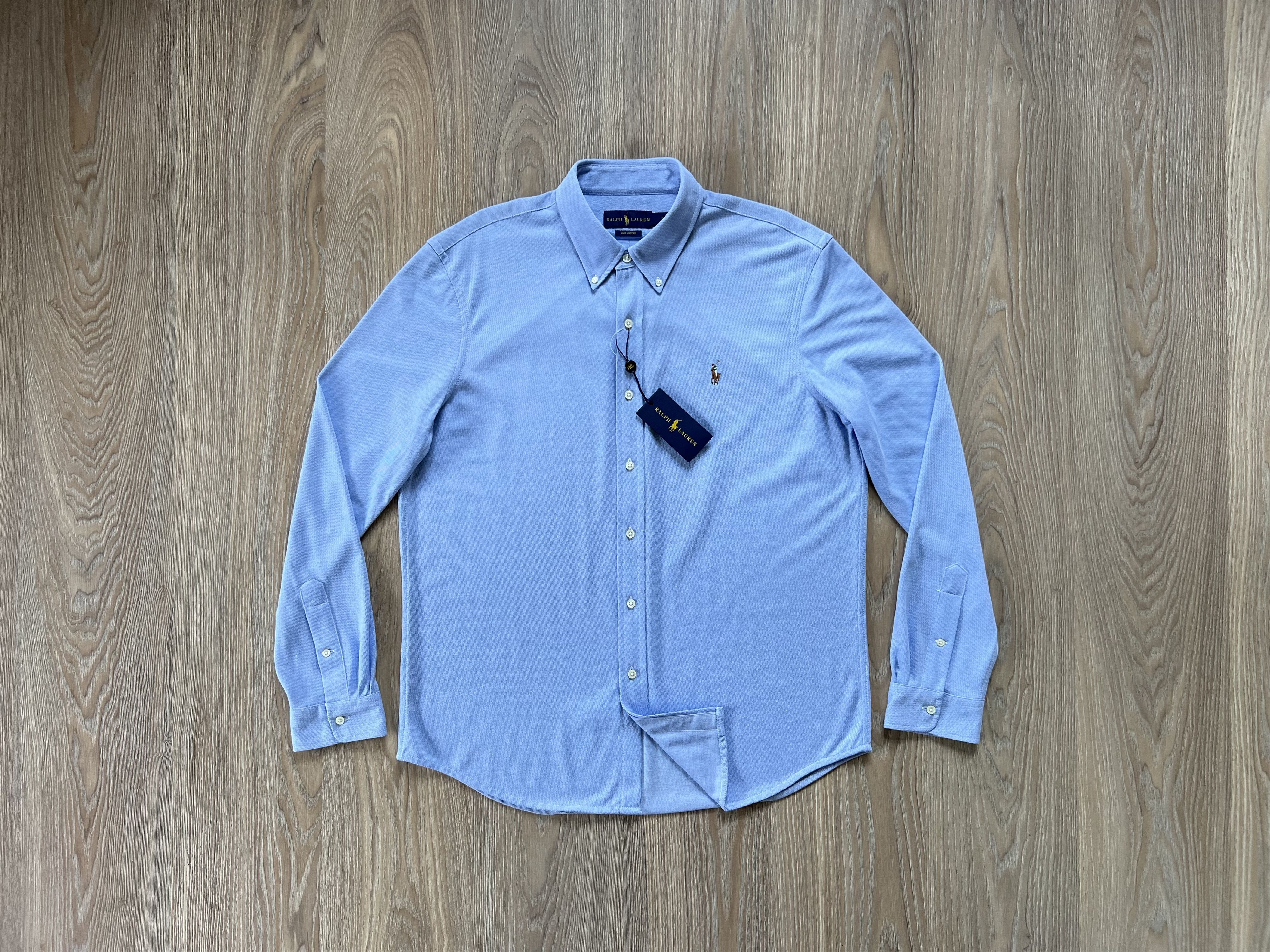 image of Polo Ralph Laurent Knit Oxford Long Sleeve Shirt in Light Blue, Men's (Size XL)