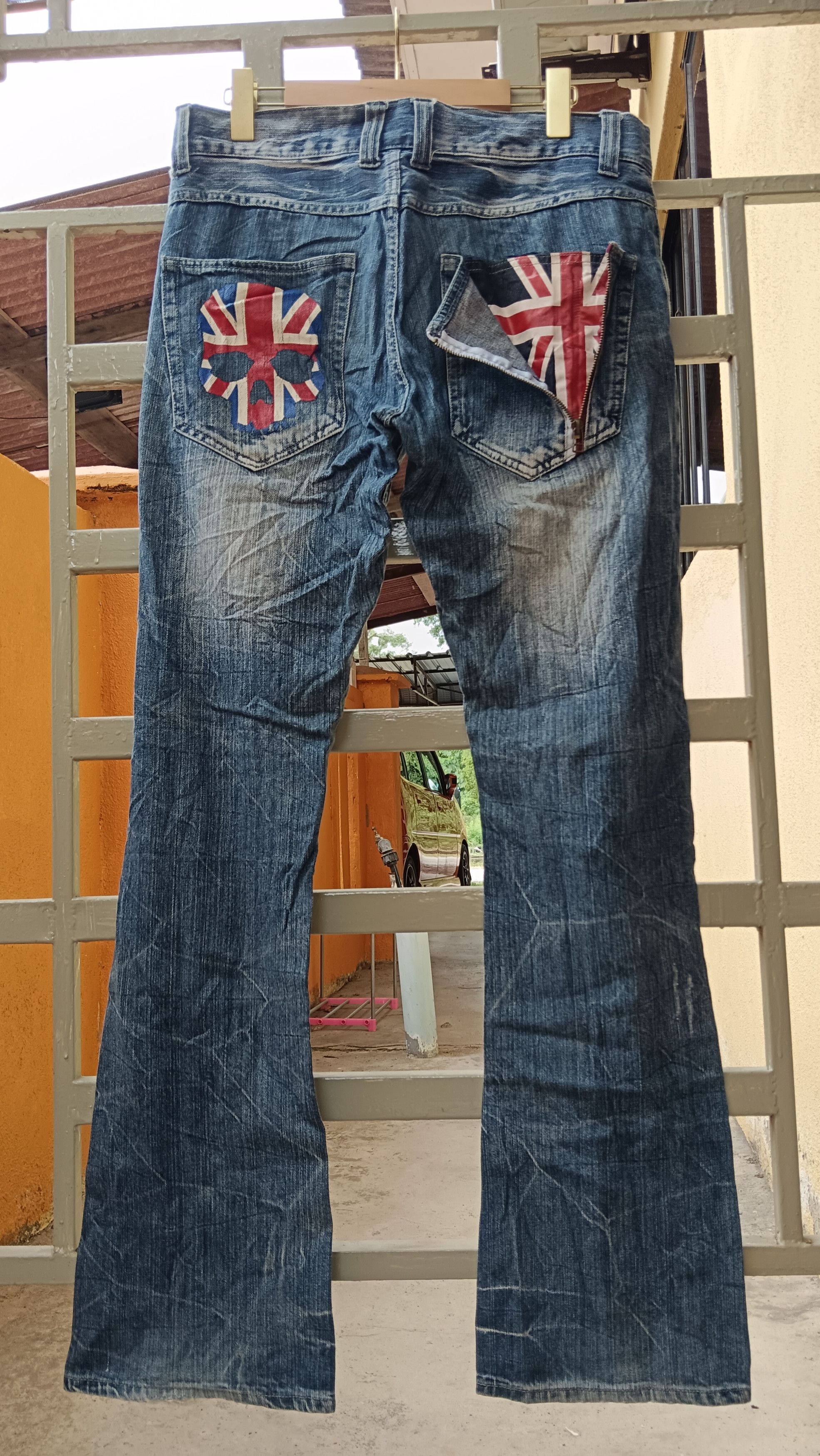 💥Jack Serika💥 Union Jack Punk Skull Flare Denim
