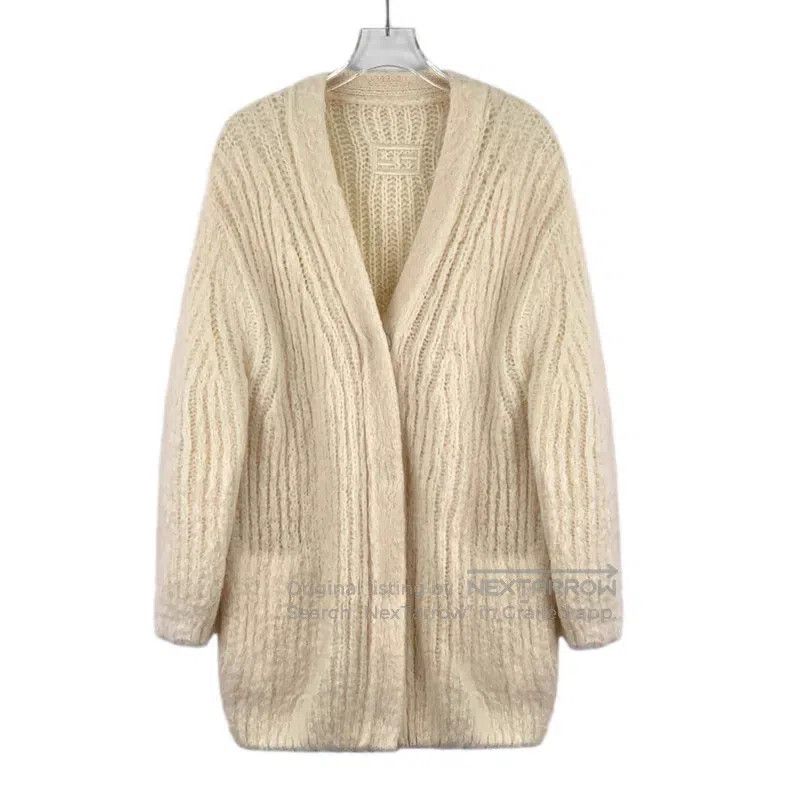 Fendi Fendi 22 Beige Mohair V-Neck Long Sleeve Knit Cardigan Jac Size XS / US 0-2 / IT 36-38 - 1 Thumbnail
