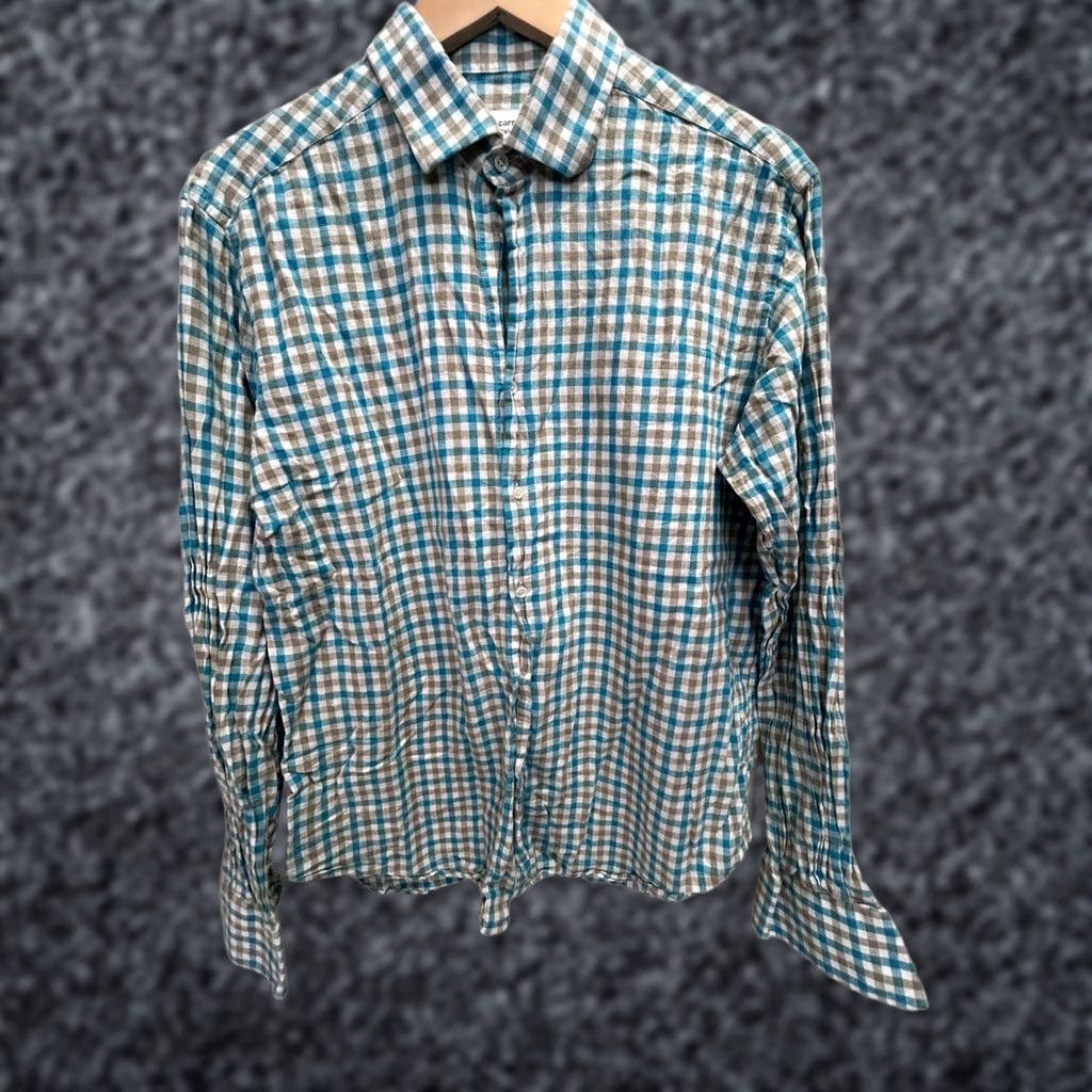 Vintage Khakis of Carmel Mens Button-Up Shirt Blue Cream Checkered Long Sleeve 16.5/42 Classic Casual Business Shirt Women? Size US L / EU 52-54 / 3 - 1 Thumbnail
