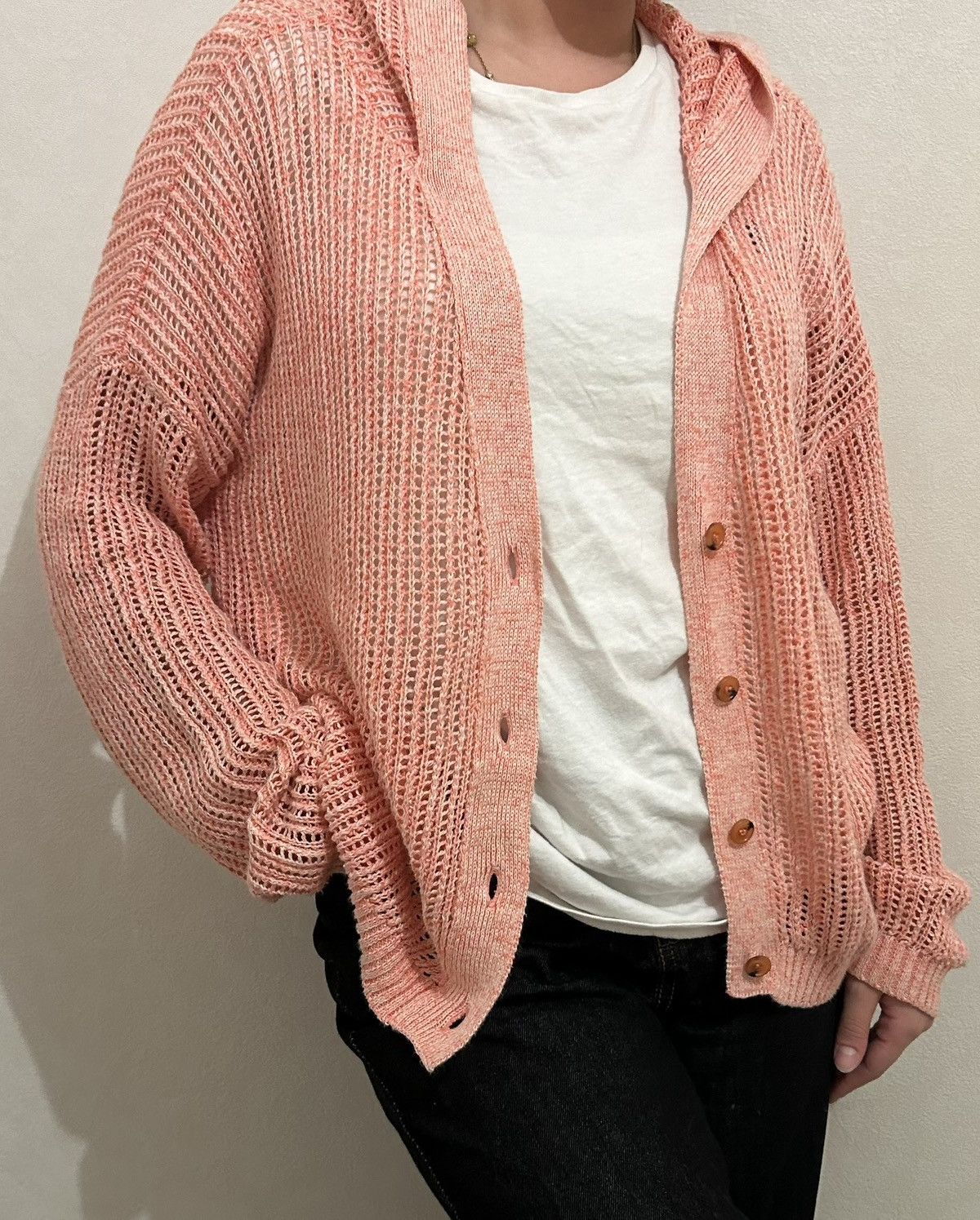 Roberto Collina Roberto Collina Pink Hooded Cardigan Open Knit Linen Size M Size M / US 6-8 / IT 42-44 - 15 Thumbnail