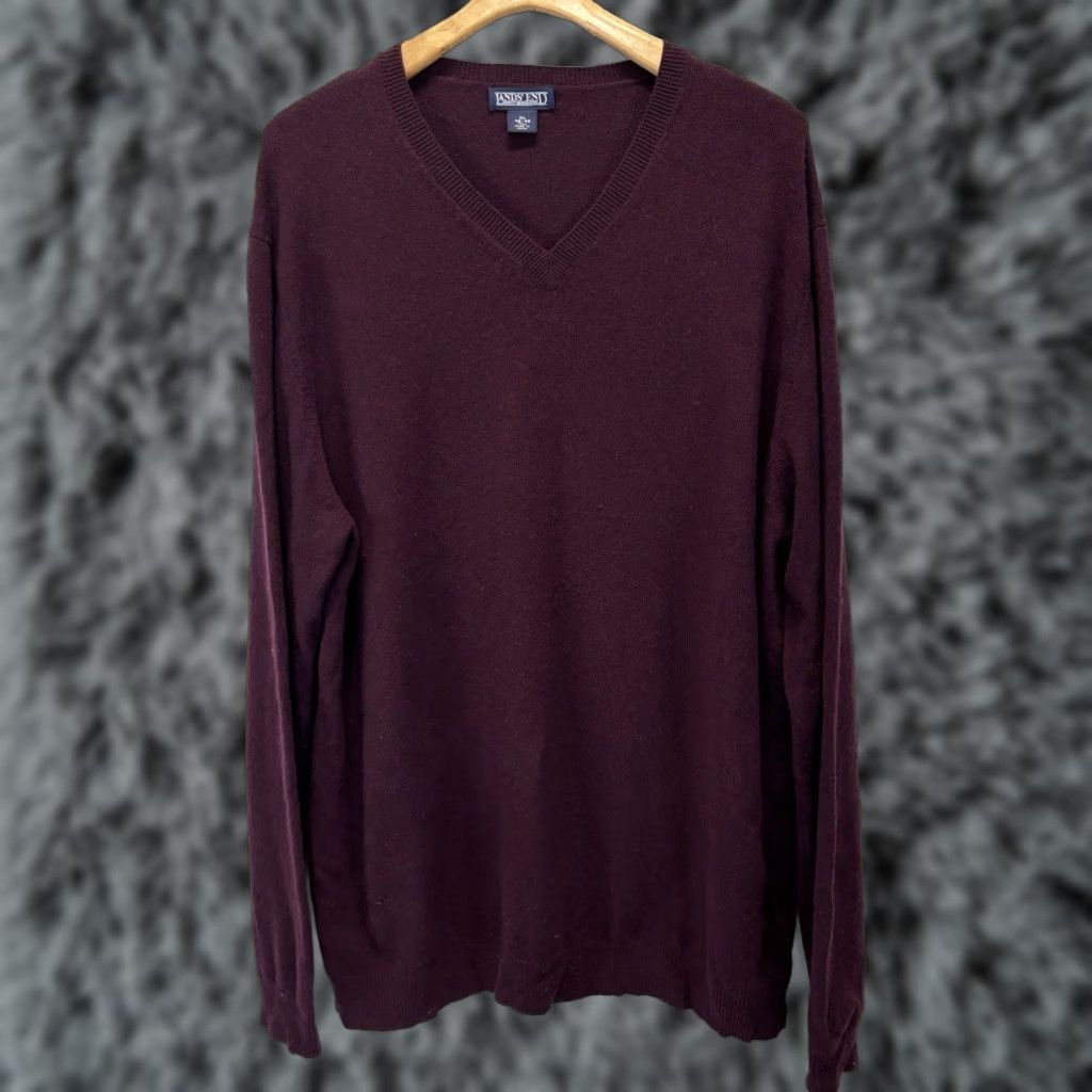Lands' End Lands' End 100% Cashmere Sweater Sz 4XLT Big & Tall Men Dark Purple V-Neck Pull-over Knit Long Sleeve Winter/Vintage? Size US XXL / EU 58 / 5 - 1 Thumbnail