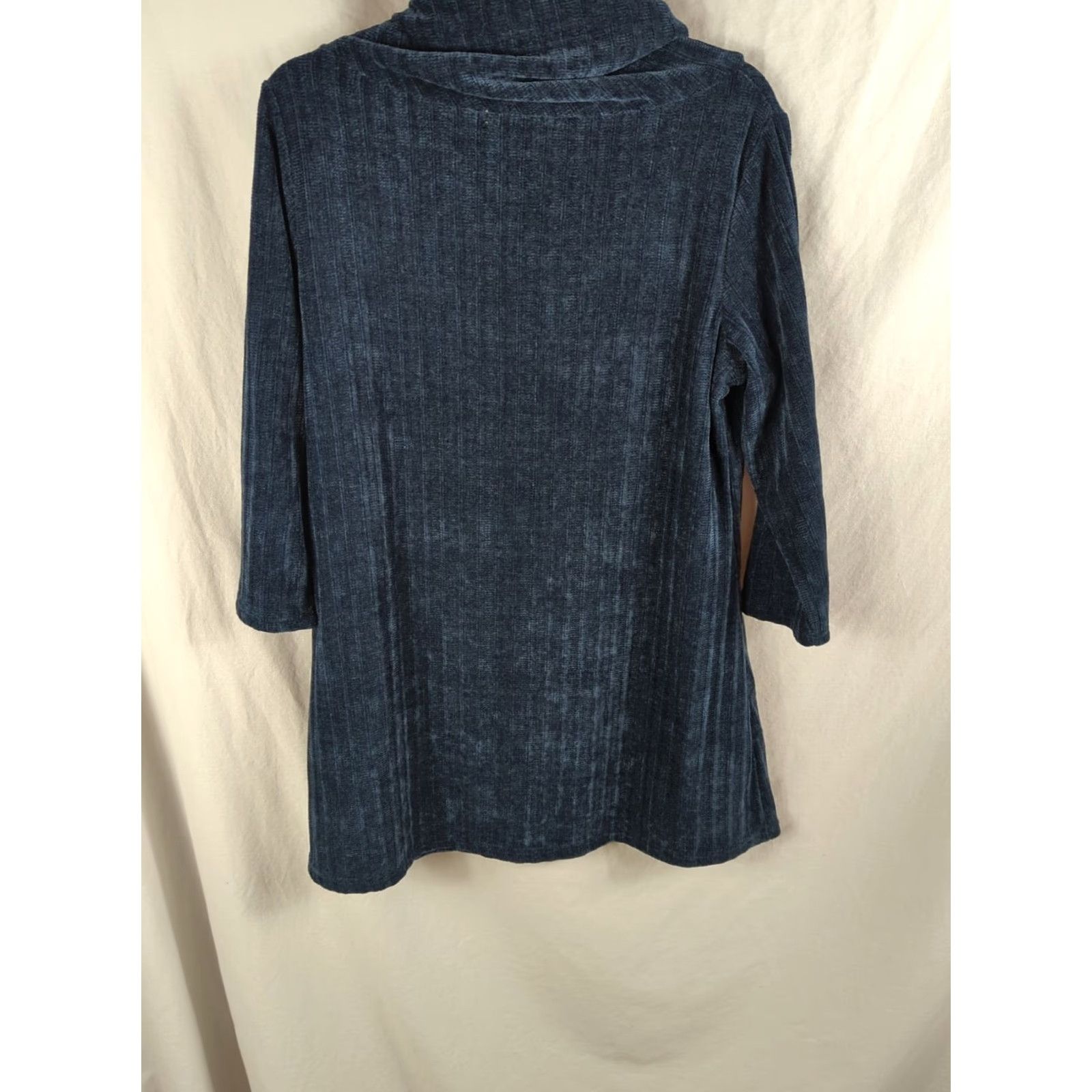 Vintage Indigo Soul Navy Blue Ribbed Cowl Neck Tunic Top with Front Buttons 3/4 Sleeve L Women Shirt Pullover Blackout? Size L / US 10 / IT 46 - 7 Thumbnail