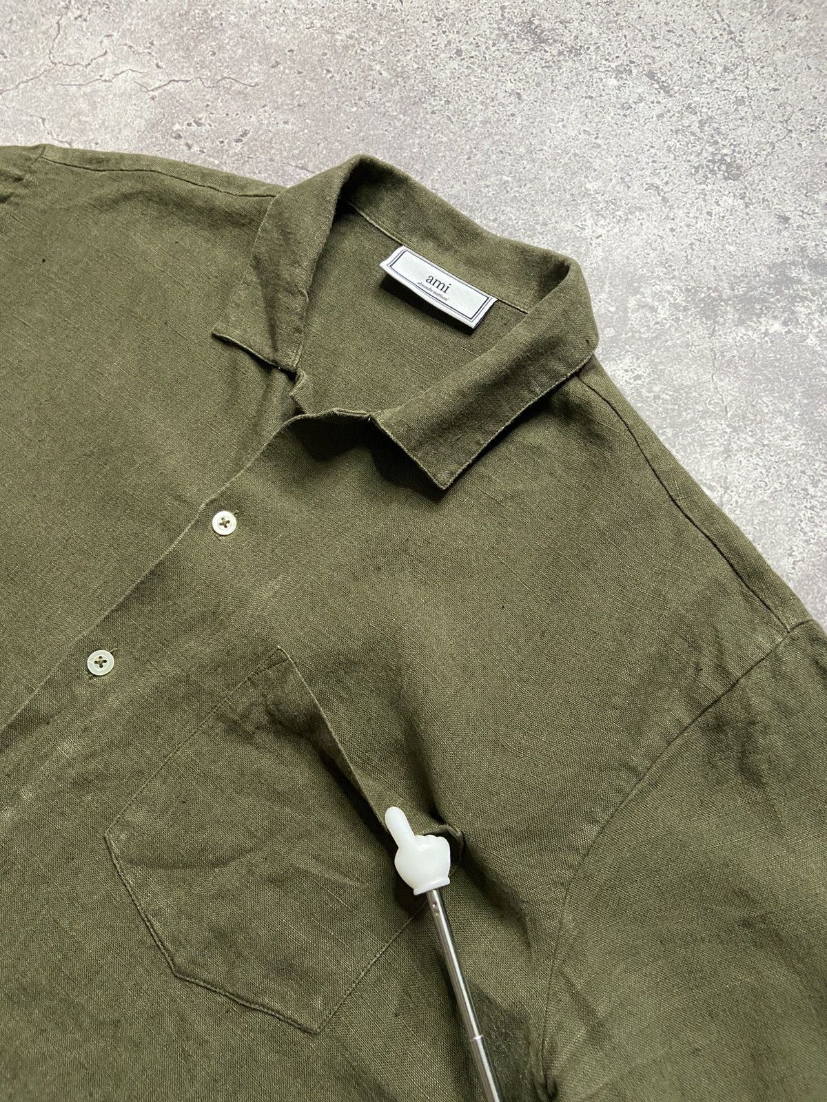 AMI AMI Green Linen Button Down Short Sleeve Shirt Size 40 Size US M / EU 48-50 / 2 - 2 Thumbnail