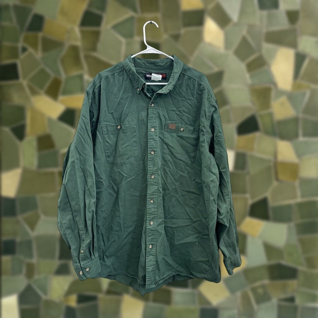Wrangler Wrangler Riggs Workwear Mens Button Up Shirt 2XT Green Long Sleeve Canvas Collared Button-Down Western Casual Workwear Mens Shirt Size US XXL / EU 58 / 5 - 1 Thumbnail