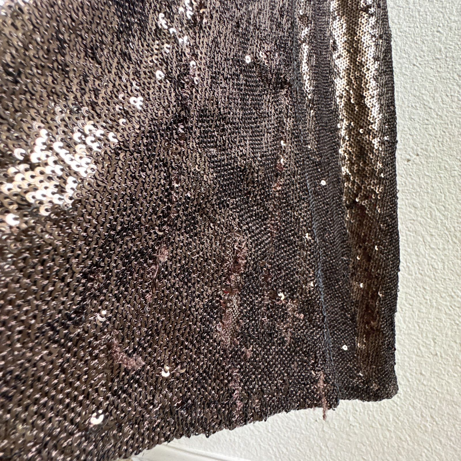 HALSTON Chloe Gown Maxi Dress Sequins Espresso Brown Sz 12