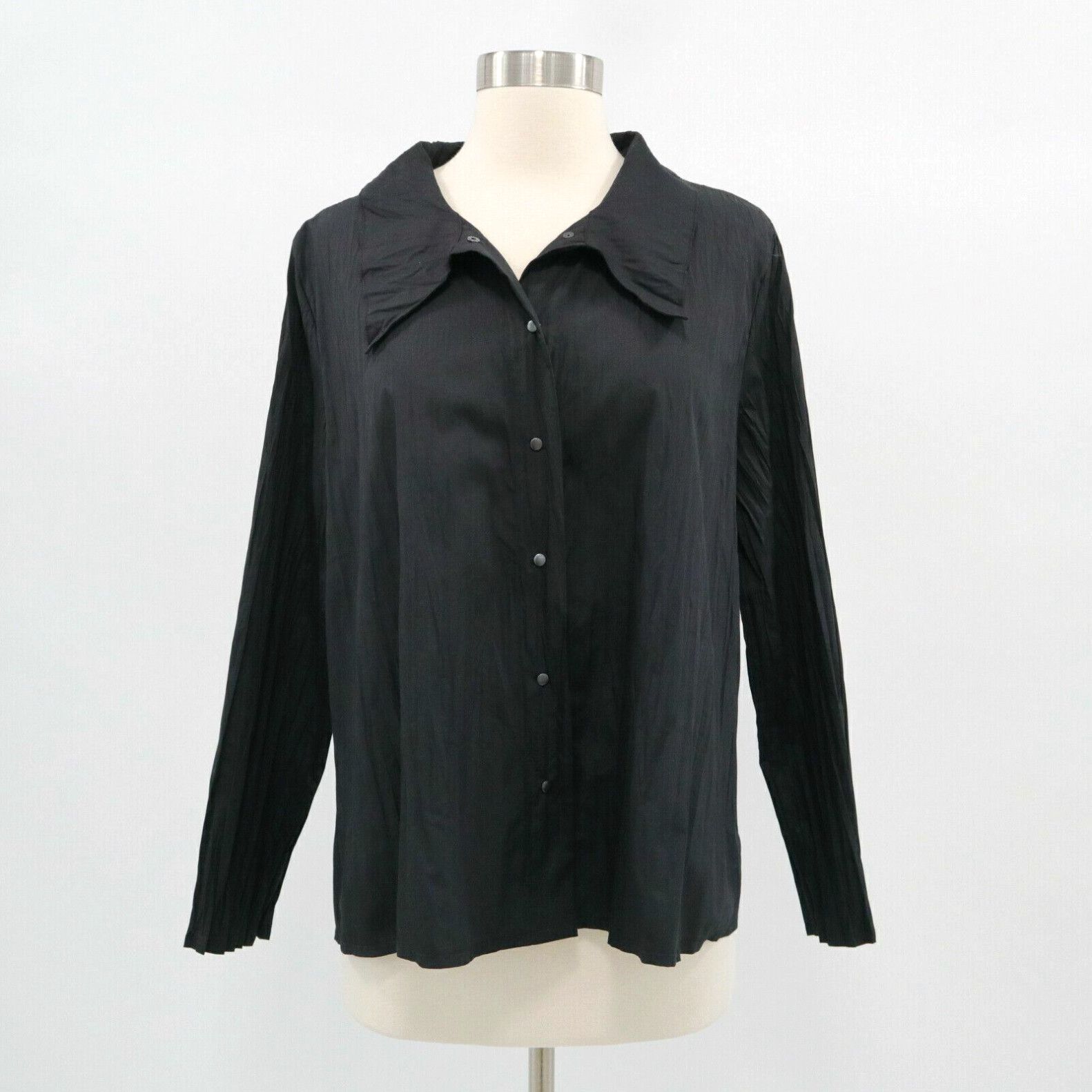 image of Vintage Babette Sf Blouse Shirt Top Xs Black Lagenlook Crinkle Big Collar Oversized in White, Women