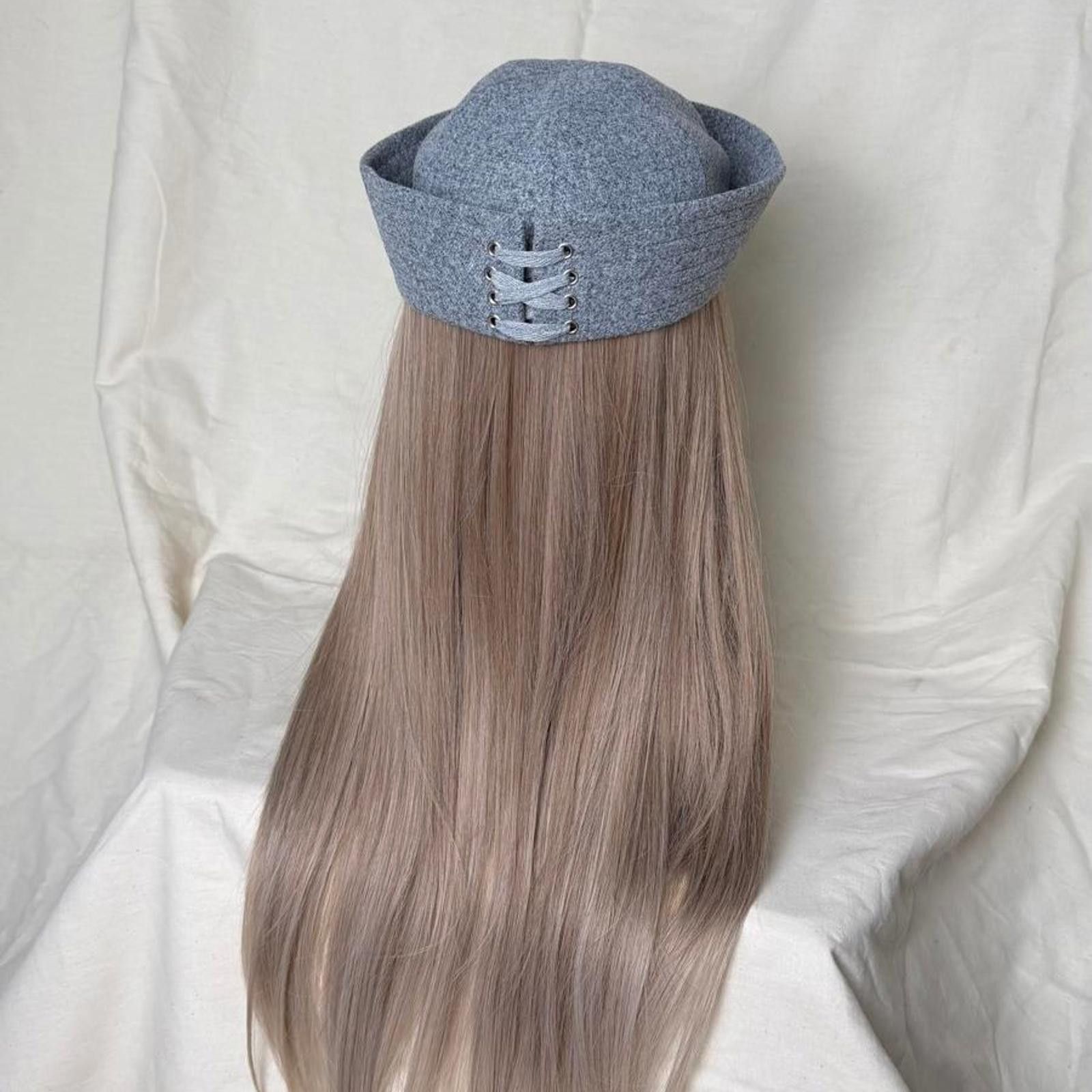Japanese Brand Grey Wool Eyelet Beret Sailor Hat Y2K French Girl Size ONE SIZE - 4 Thumbnail