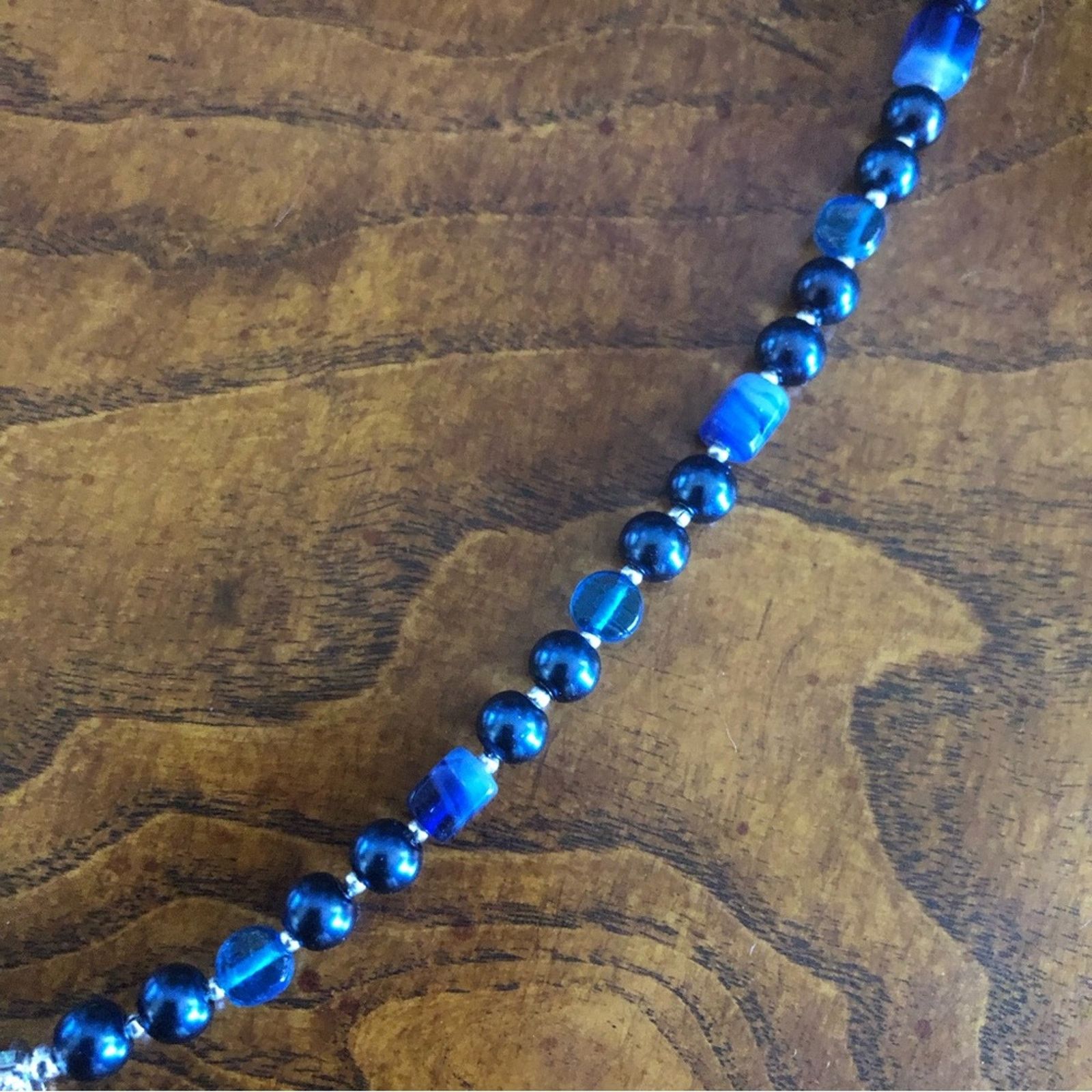 Handmade Handcrafted repurpose royal blue seed bead Pearl necklace Size ONE SIZE - 9 Thumbnail