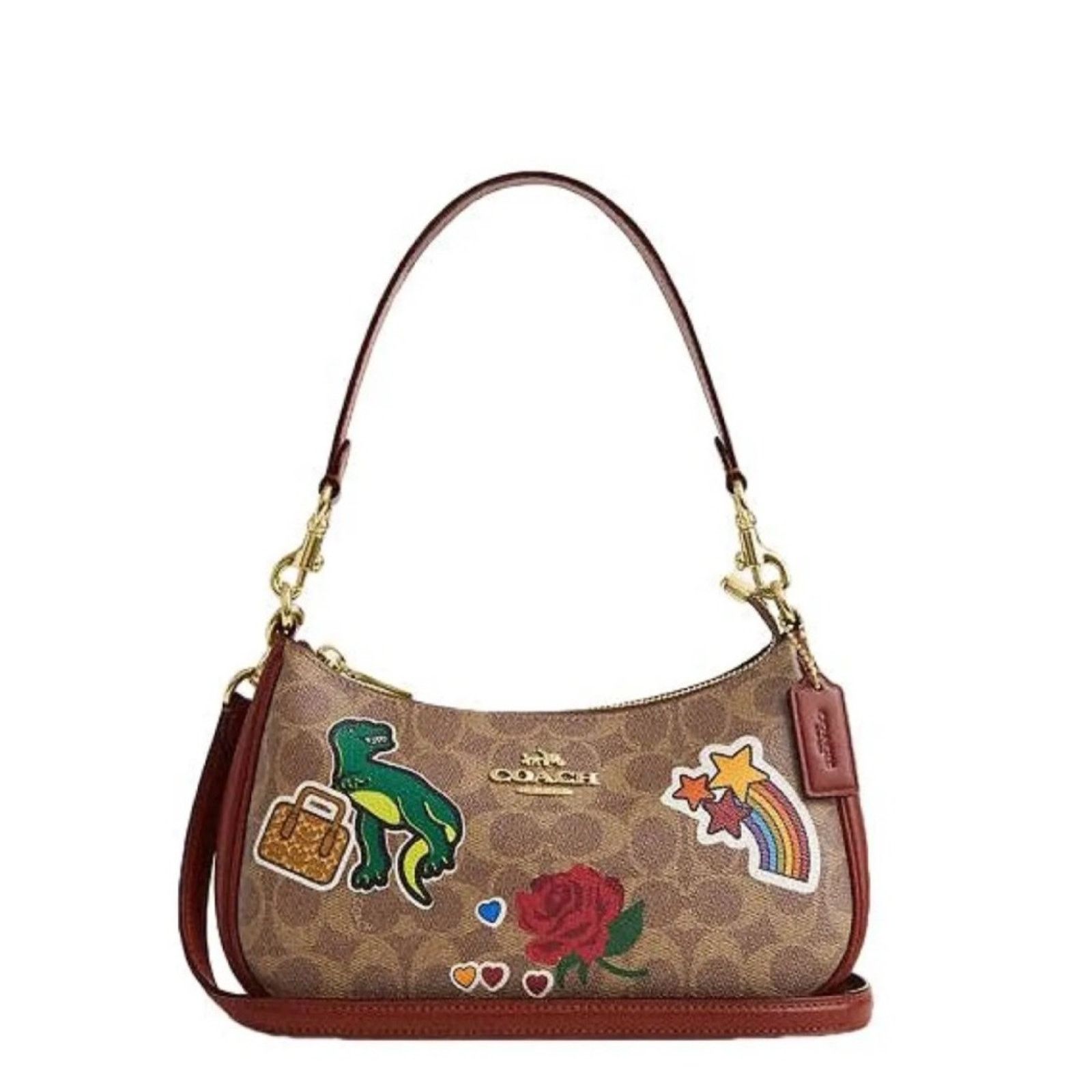 Coach Coach Brown Shoulder Bag with Colorful Patches Size ONE SIZE - 1 Thumbnail