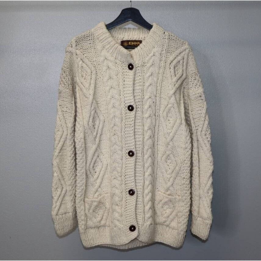 Vintage Artesanias Ishka Sweater Womens OS Ivory Wool Fisherman Size ONE SIZE - 1 Thumbnail