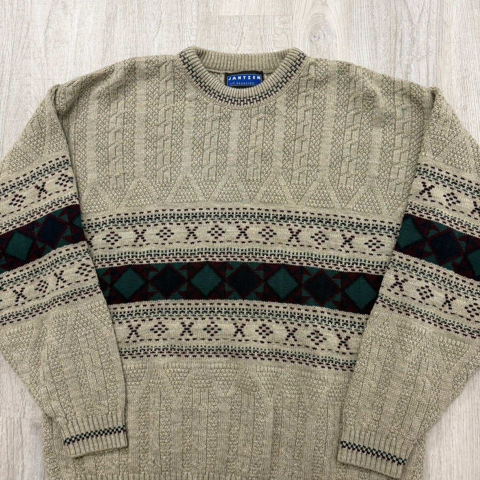 Vintage Vintage Jantzen Sweater Men's Large Beige Geometric Aztec Size US L / EU 52-54 / 3 - 2 Thumbnail