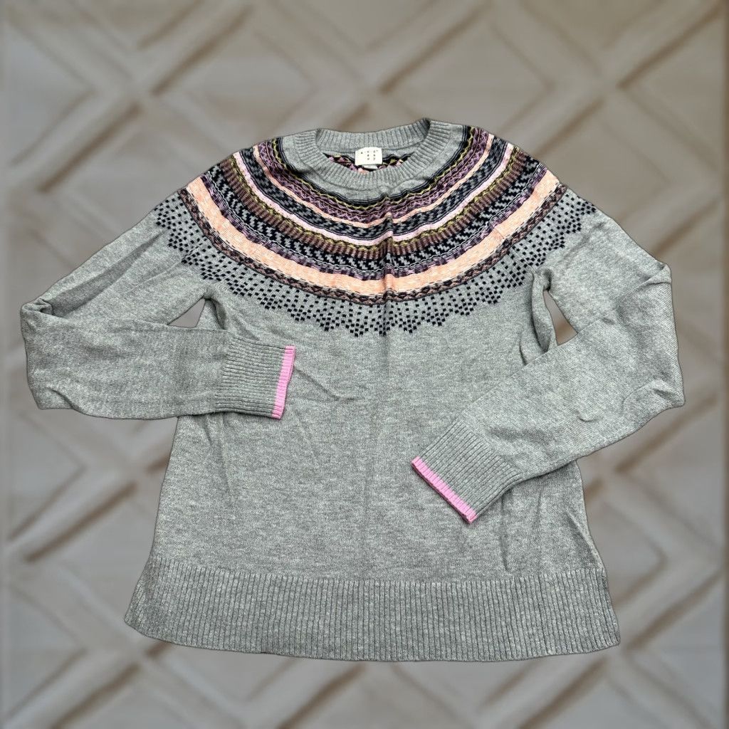 Vintage A New Day Pullover Sweater Women's Knit Gray Argyle/Diamond Crew Neck Raglan Long Sleeve Casual Shirt Size L / US 10 / IT 46 - 1 Thumbnail
