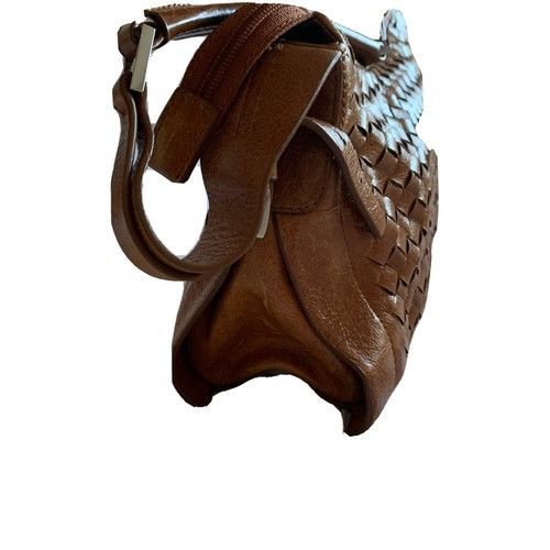 Cognac Woven Camel Colour Tie Shoulder Bag Brown Genuine Lea