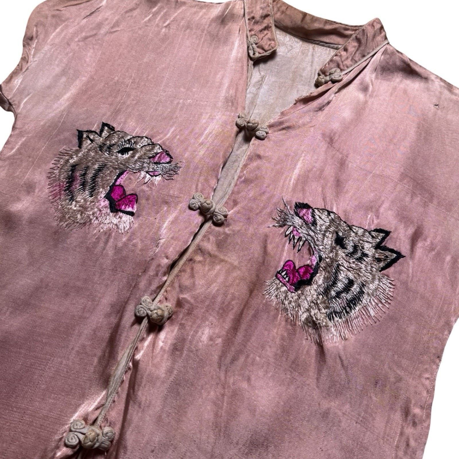 Vintage 1950s Japanese Sukajan Changshan Shirt Pink WWII