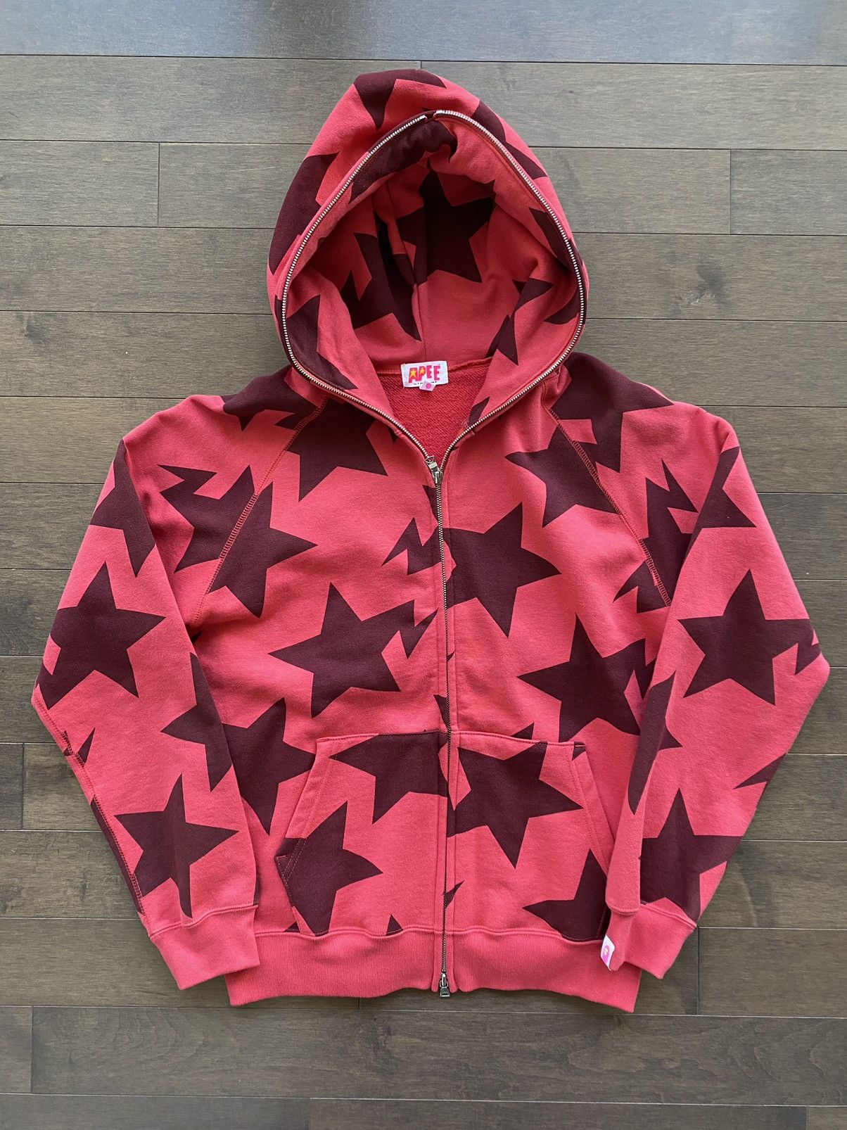 image of Bape Sta Pattern Full Zip Hoodie in Red, Women's (Size Small)