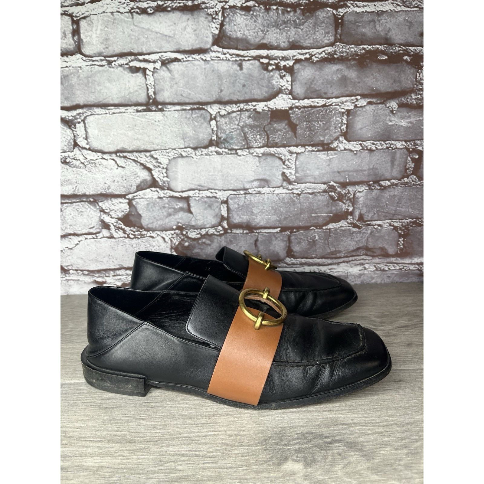 Frame Frame Le Montecito Black Leather Gold Harness Loafers Shoes Size US 8 / IT 38 - 14 Thumbnail