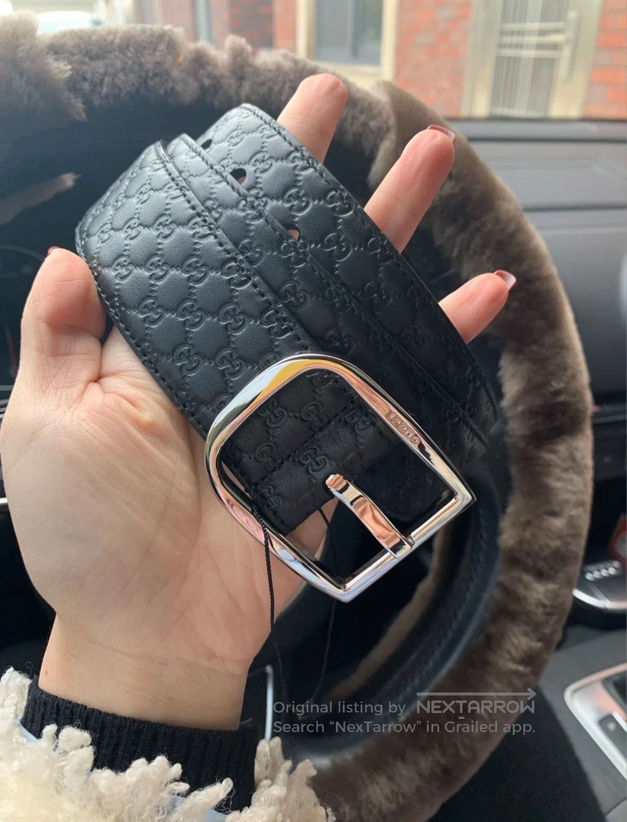 Gucci Gucci Blue Monogram Embossed Silver Buckle Belt. Size ONE SIZE - 1 Thumbnail
