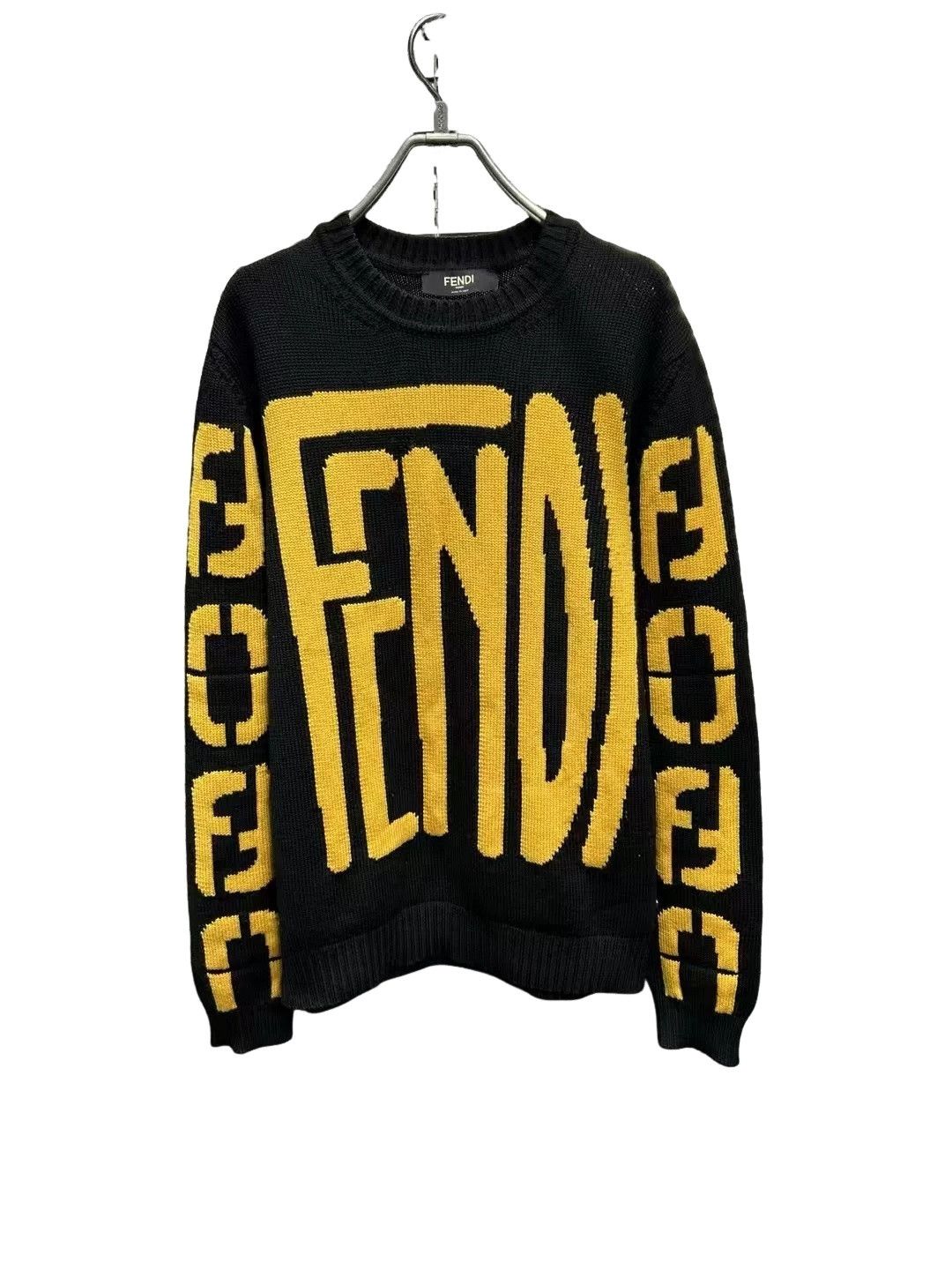 Fendi Fendi Yellow Logo Embroidered Wool Sweater Size 48 Size US M / EU 48-50 / 2 - 1 Thumbnail