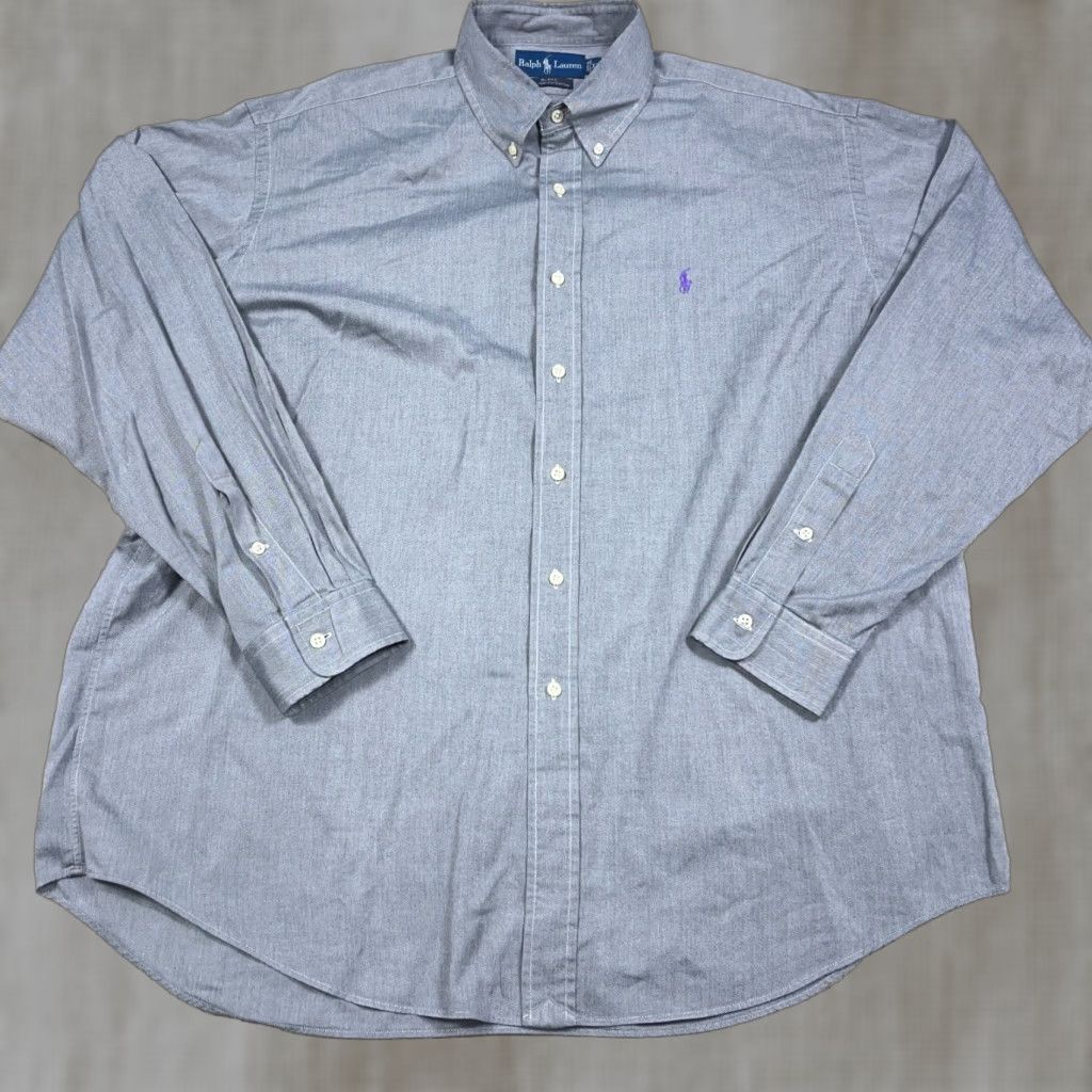 Ralph Lauren Ralph Lauren Shirt Men XL Button-Up Gray Cotton Blake Two Ply Pony Embroidered Logo Herringbone Long Sleeve Classic Fit Size US XL / EU 56 / 4 - 1 Thumbnail