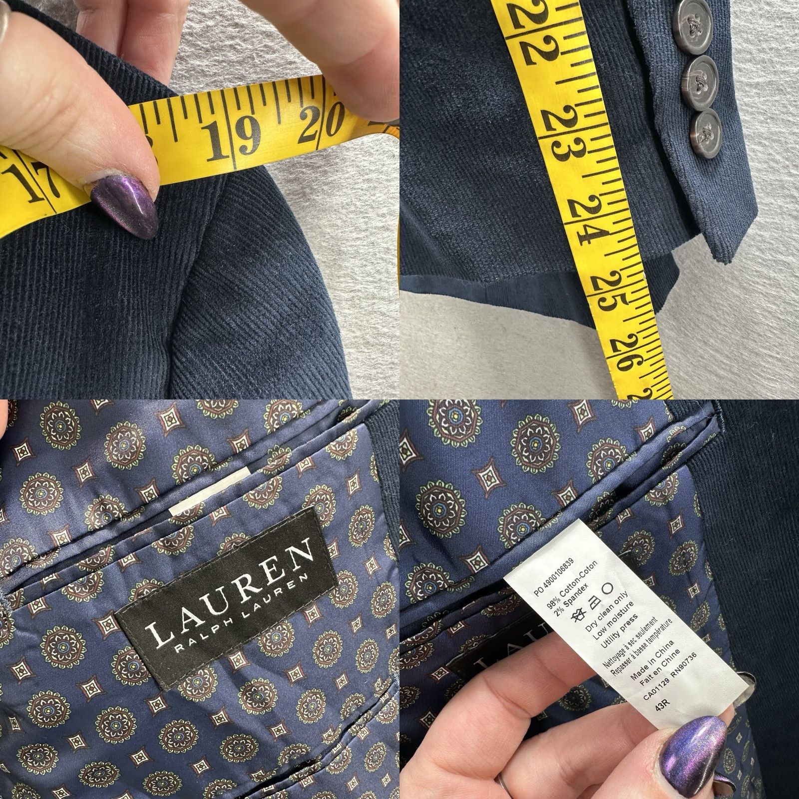 Ralph Lauren Lauren Ralph Lauren Blazer Jacket Mens 43R Navy Corduroy Elbow Patch Preppy Polo Shirt Size US XL / EU 56 / 4 - 9 Thumbnail